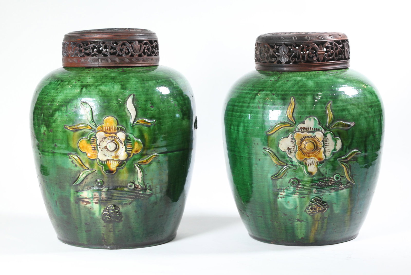 Chinese 17 Century Ming Stoneware Green Glaze Jars (1 of 5)