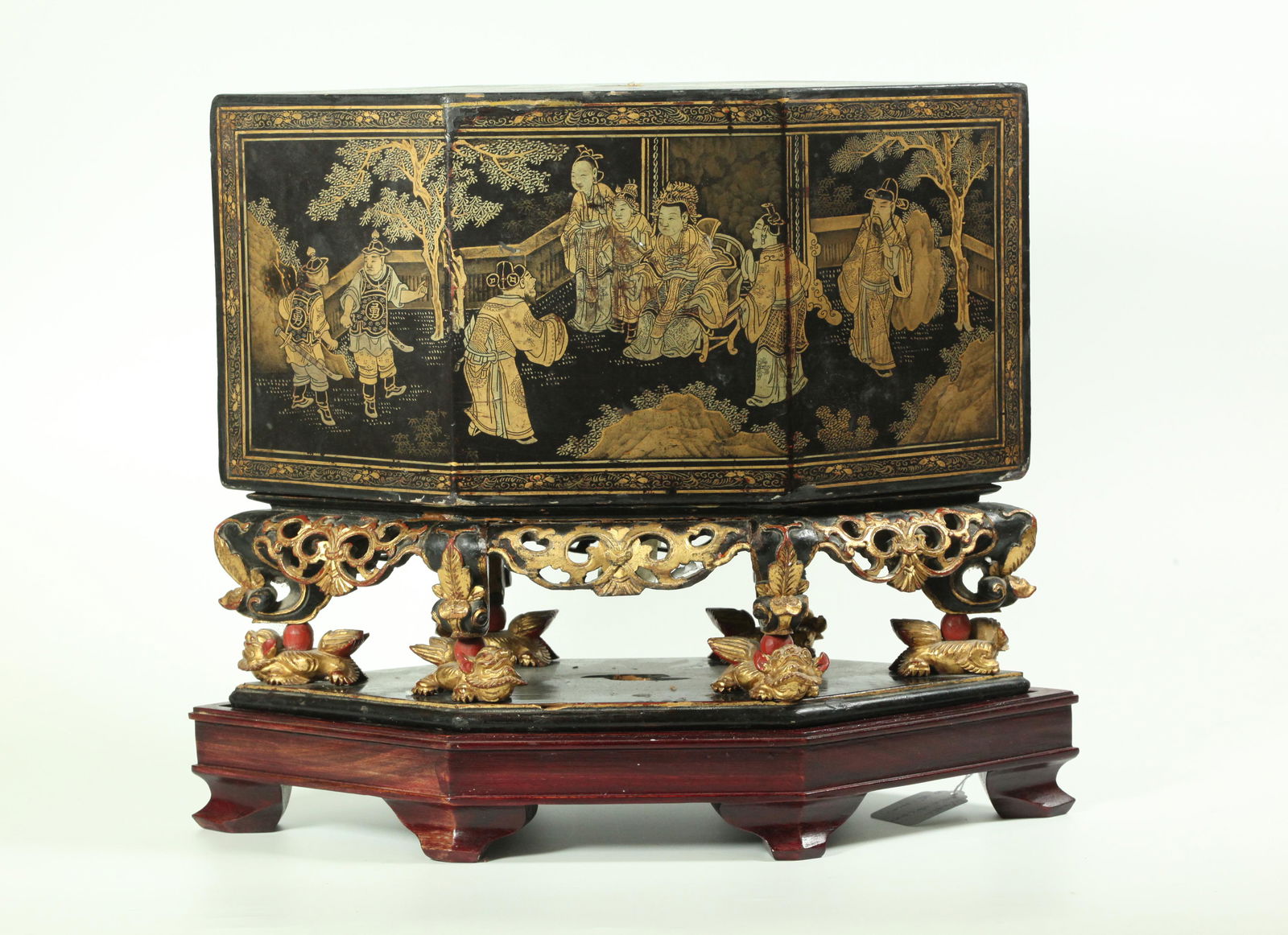Chinese 19 C Red Black Gold Lacquer Box on Stand (1 of 5)