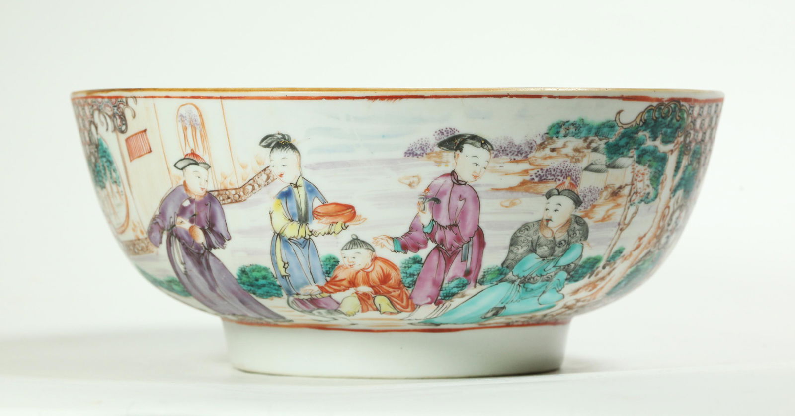 Chinese 18 C Mandarin Figure Porcelain Punch Bowl (1 of 6)