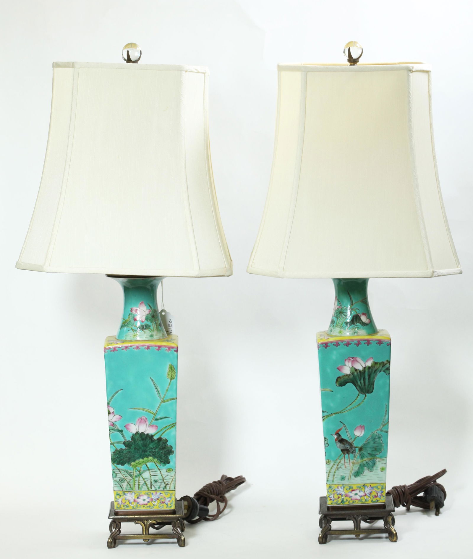 Pair Chinese Turquoise Porcelain 4-Side Vases (1 of 6)