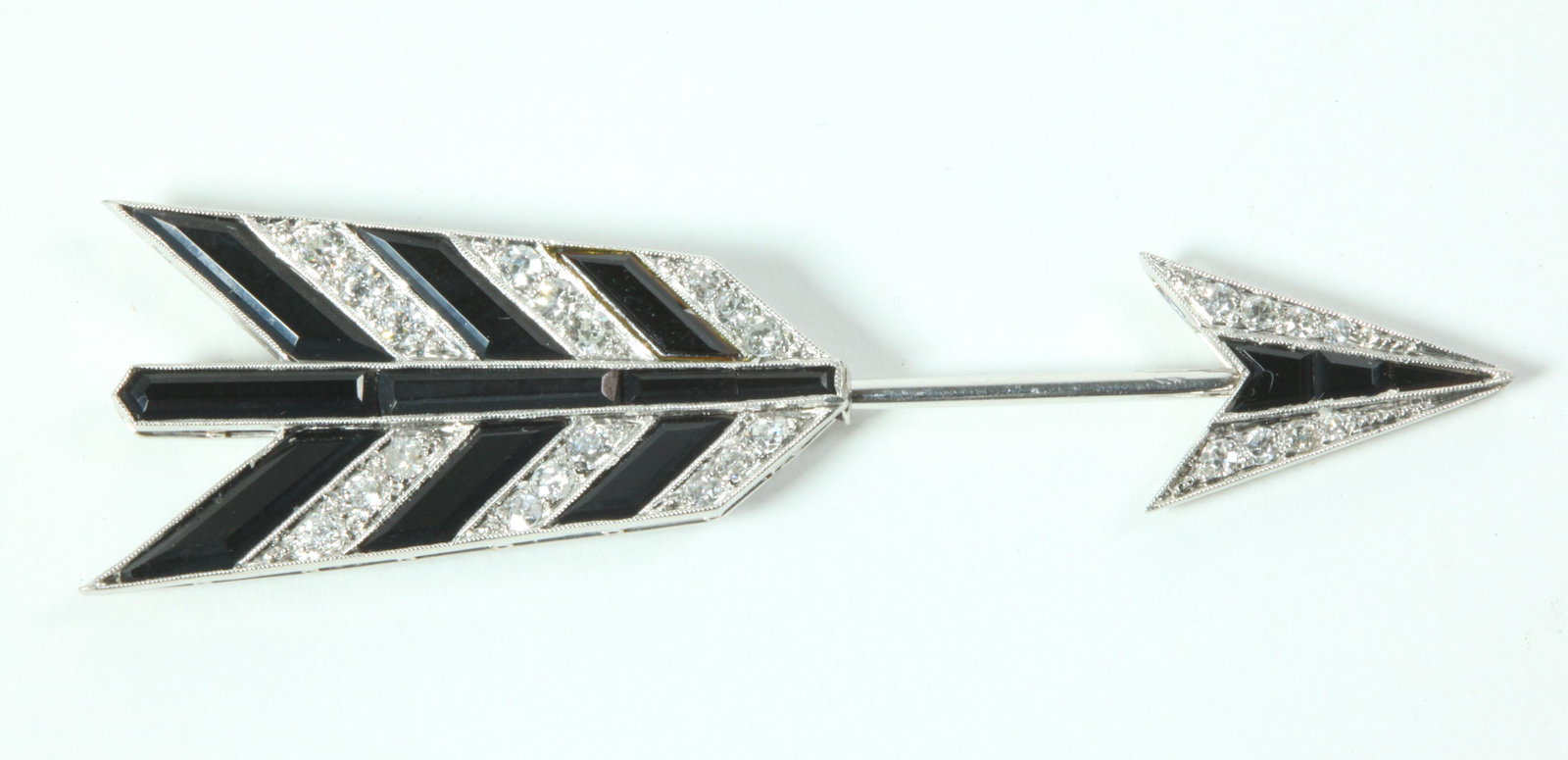 French Art Deco Onyx & Diamond 18 K Arrow Pin (1 of 5)