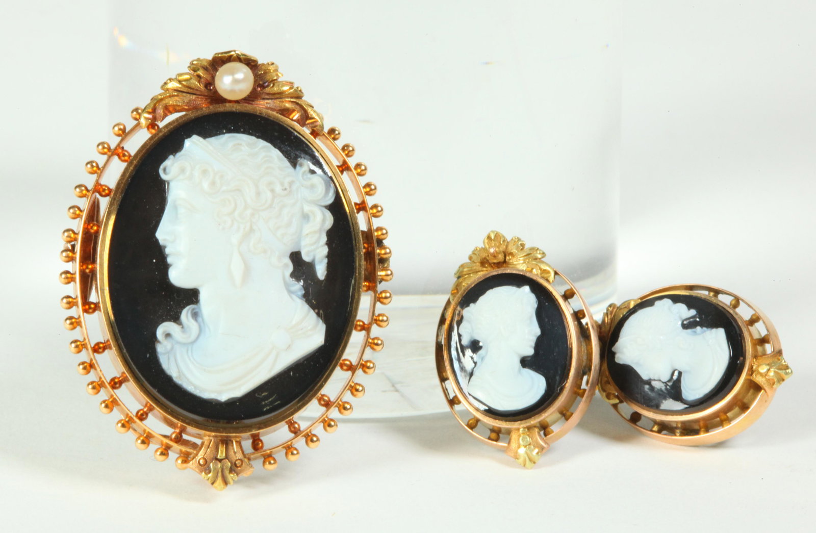 French 19 C Black & White Agate Brooch Earring Set (1 of 7)