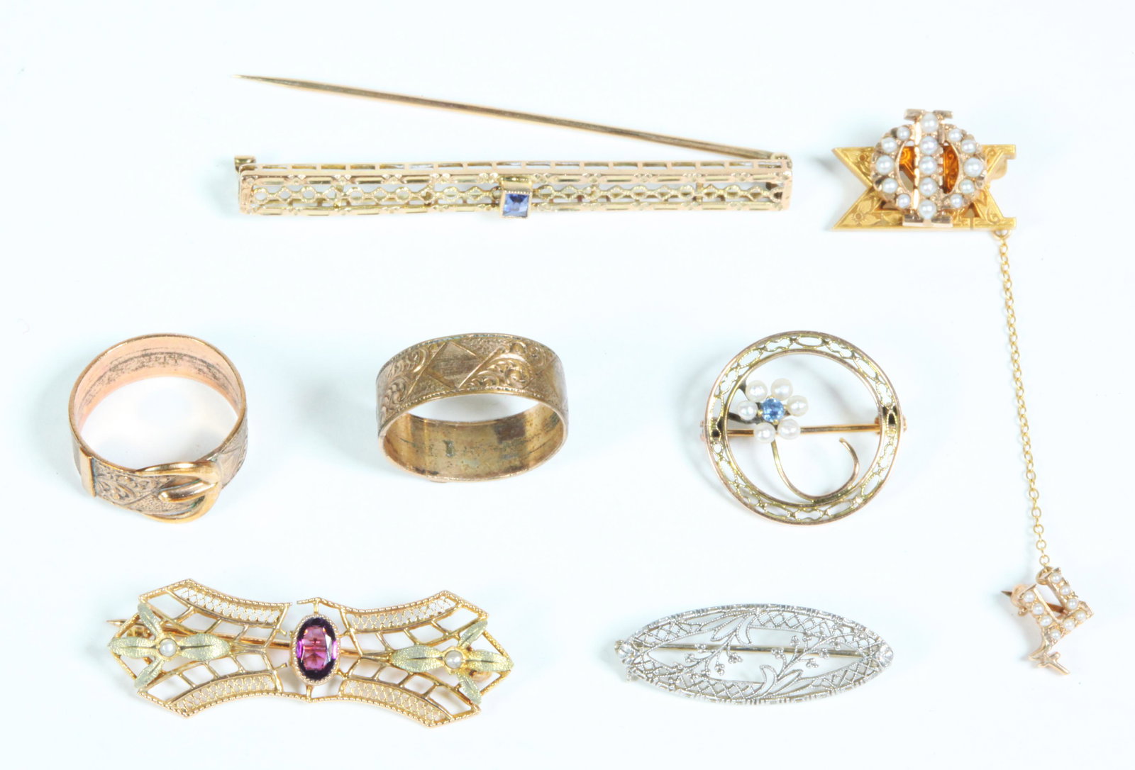 Group 7 Edwardian Gold Pins & Rings (1 of 5)
