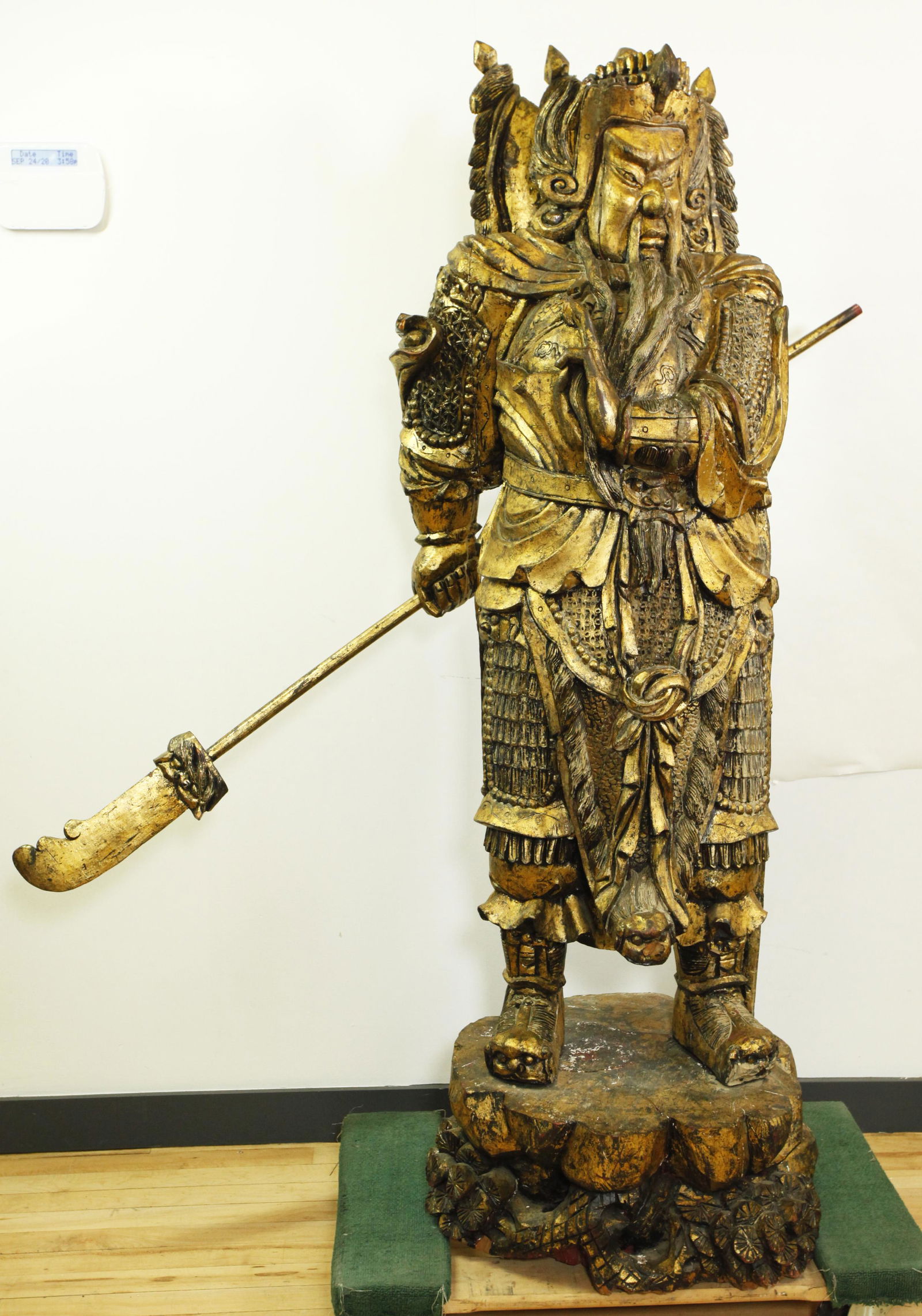 Large Chinese Gilt Wood Standing Guandi & Stand (1 of 5)