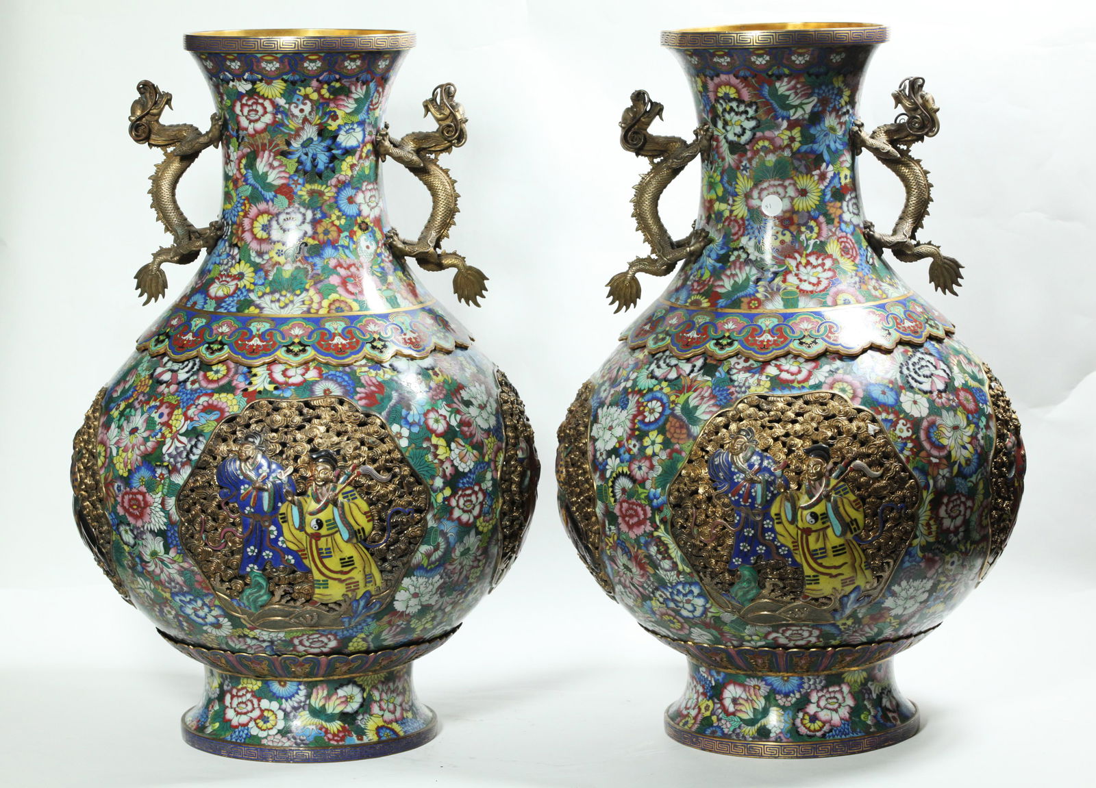 Pr Lg Chinese 19C Revolving Cloisonne Baxian Vases (1 of 6)