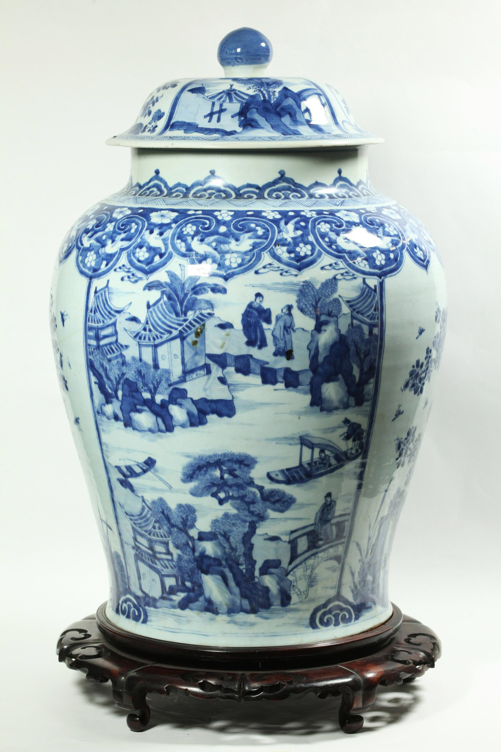 Lg Chinese Kangxi Blue White Porcelain Temple Jar (1 of 5)