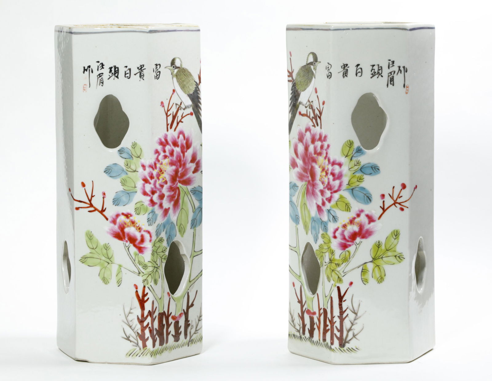 Mirror Pair Chinese Hexagonal Porcelain Hat Stands (1 of 6)