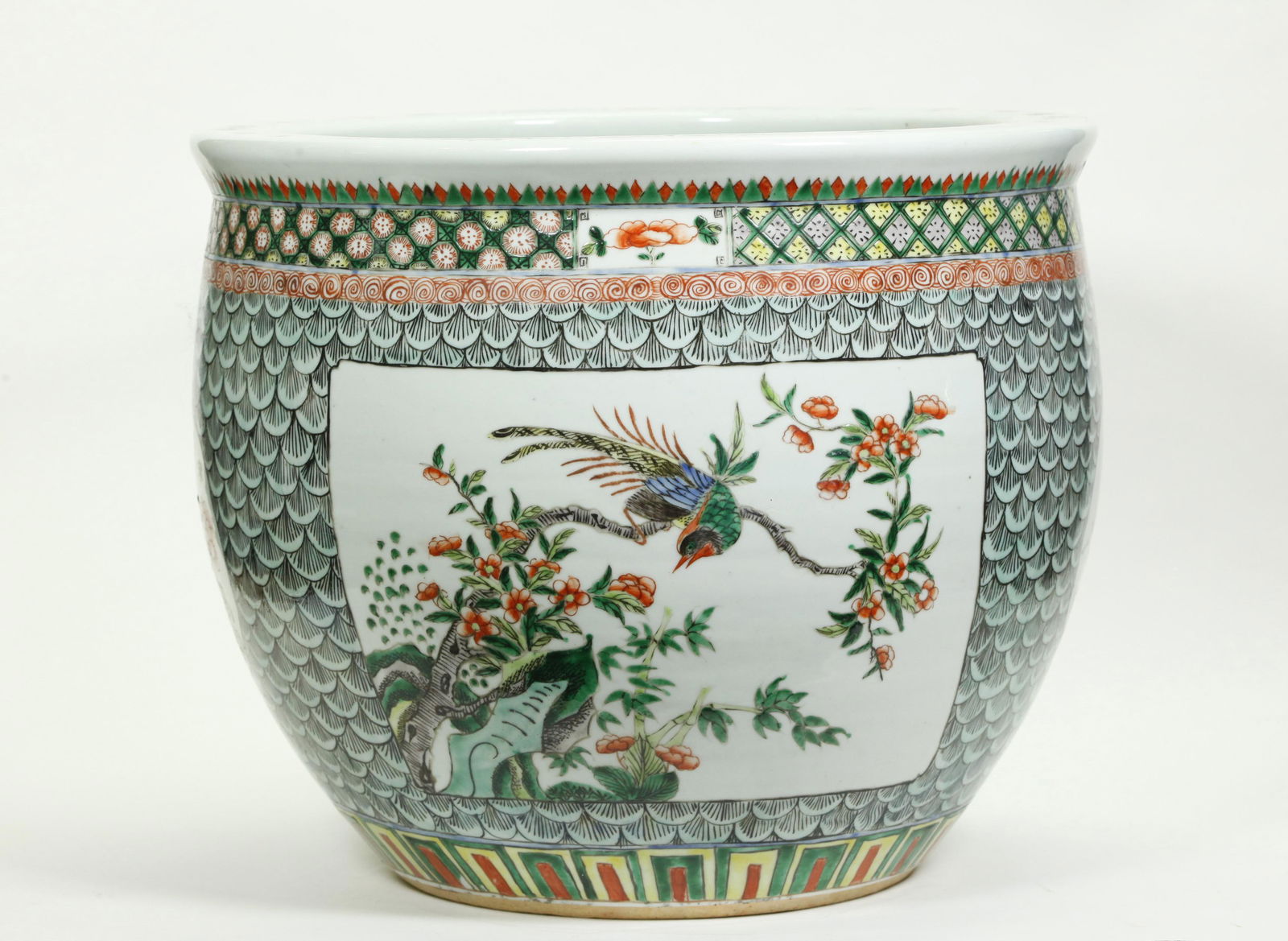 Chinese 19 C Famille Verte Porcelain Fish Bowl (1 of 5)
