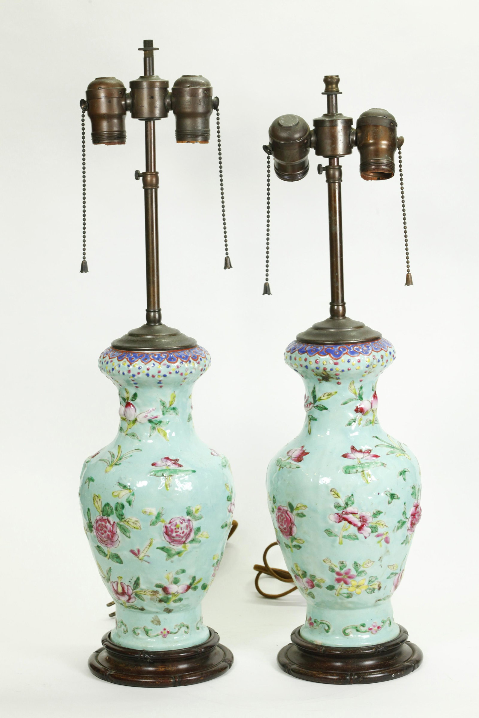 Pair Chinese Qing Molded Enameled Porcelain Vases (1 of 5)