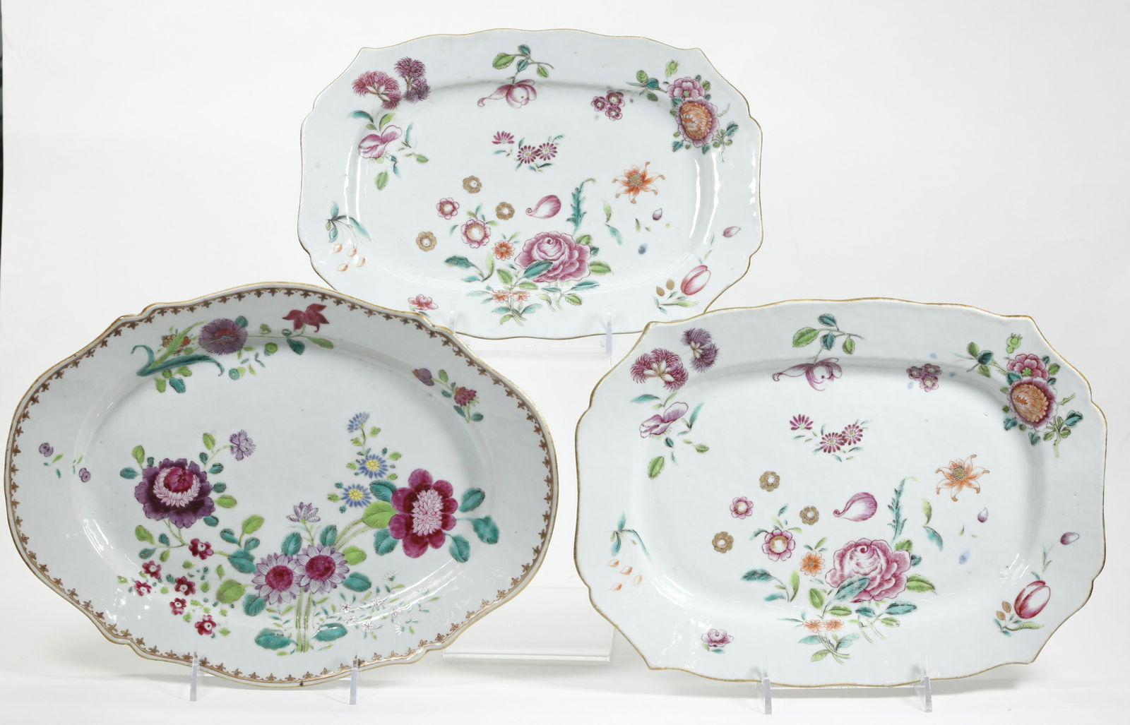 3 Chinese 18 C Famille Rose Porcelain Platters (1 of 5)