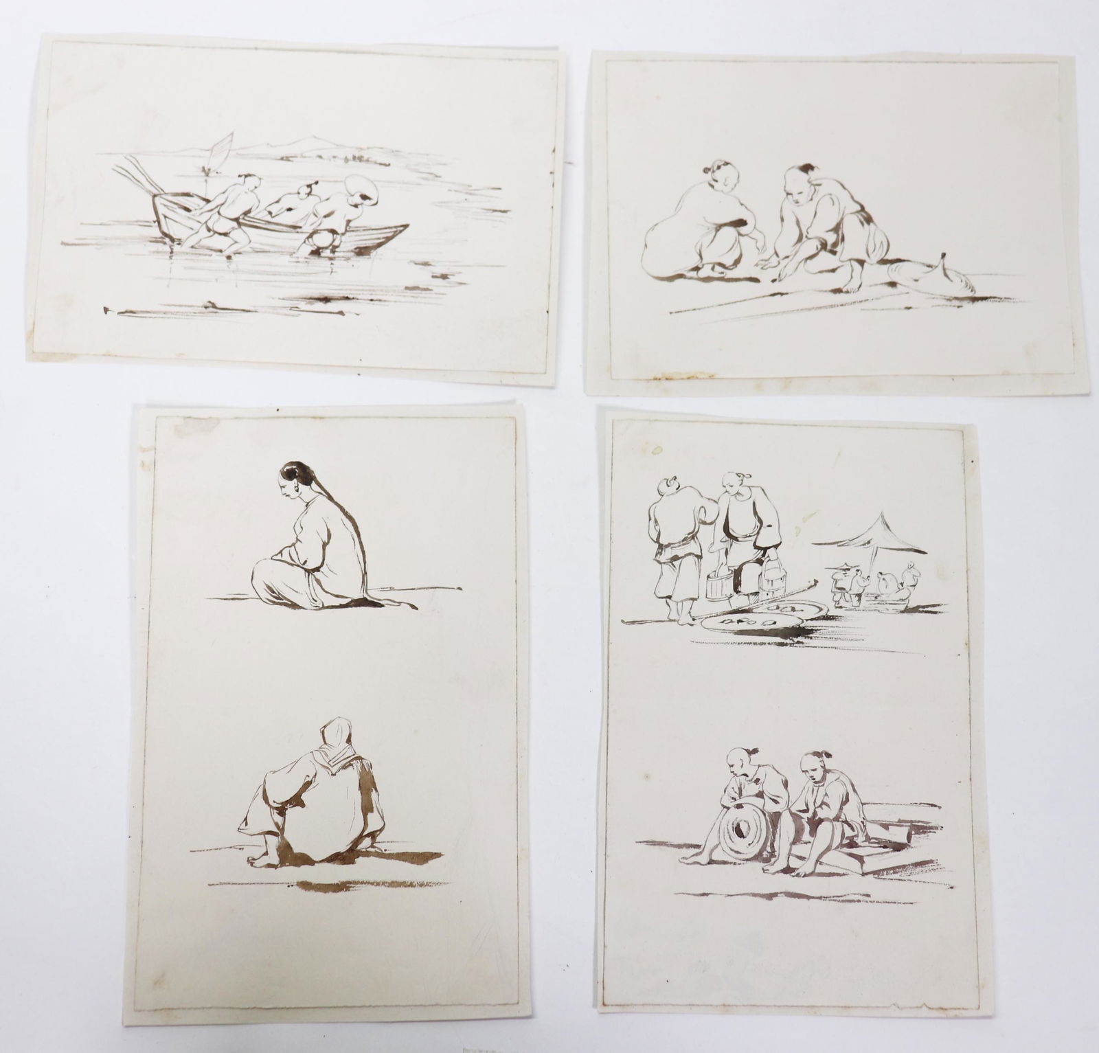 6 George Chinnery School Ink Sketch Chinese Scenes (1 of 5)