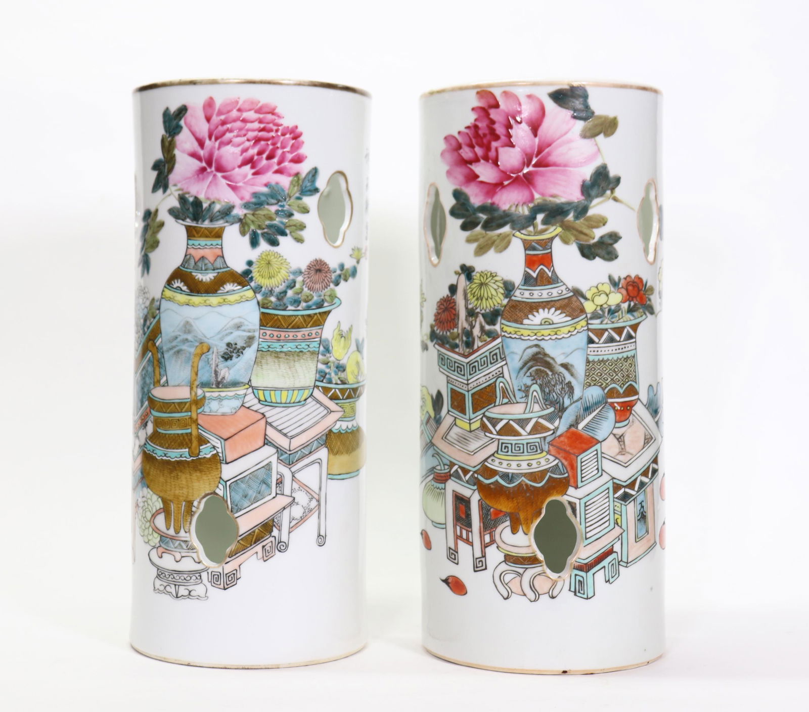 Pair Chinese Famille Rose Porcelain Hat Stands (1 of 7)