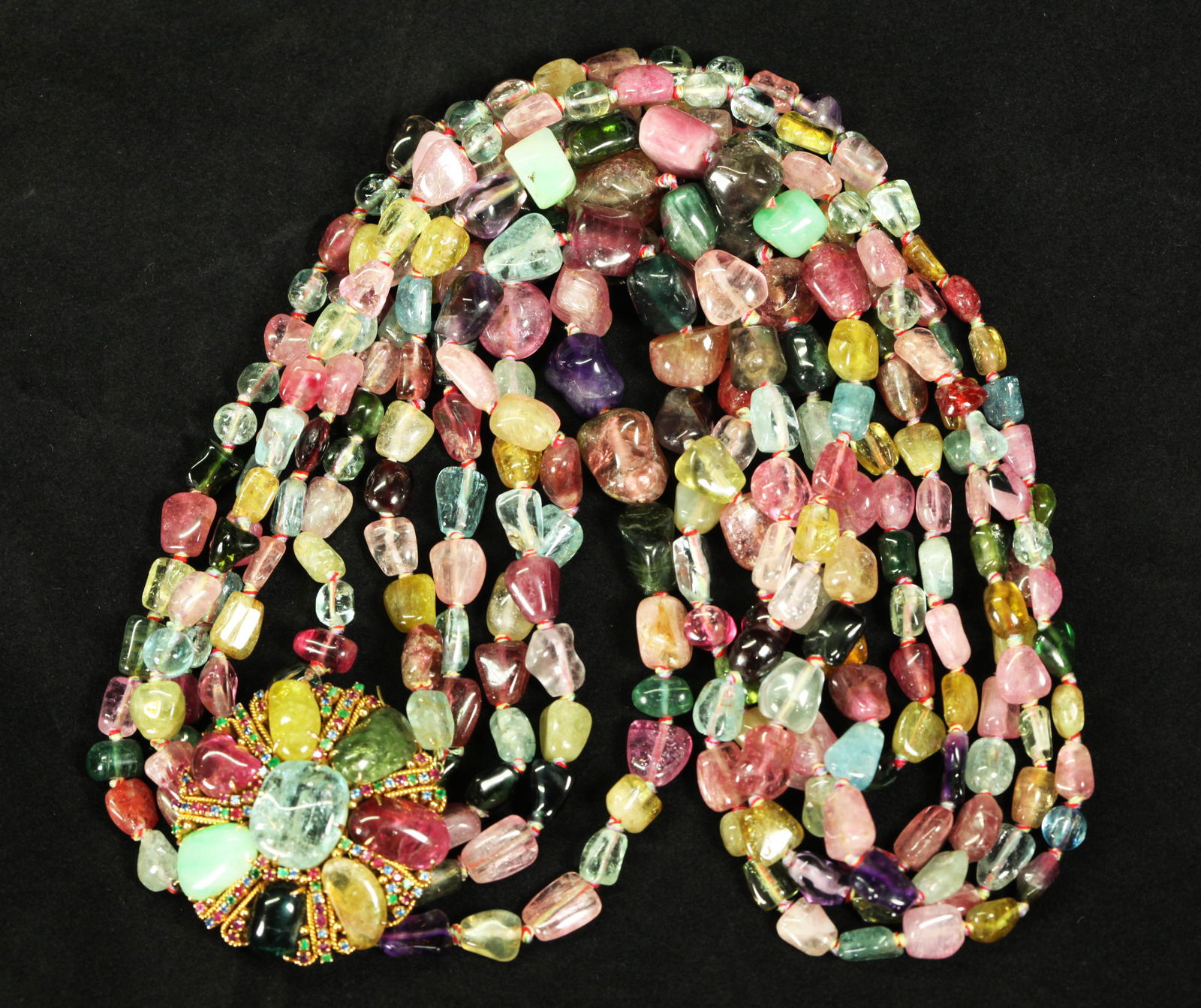 Vintage Tourmaline Bead Necklace 14K Brooch Clip (1 of 5)