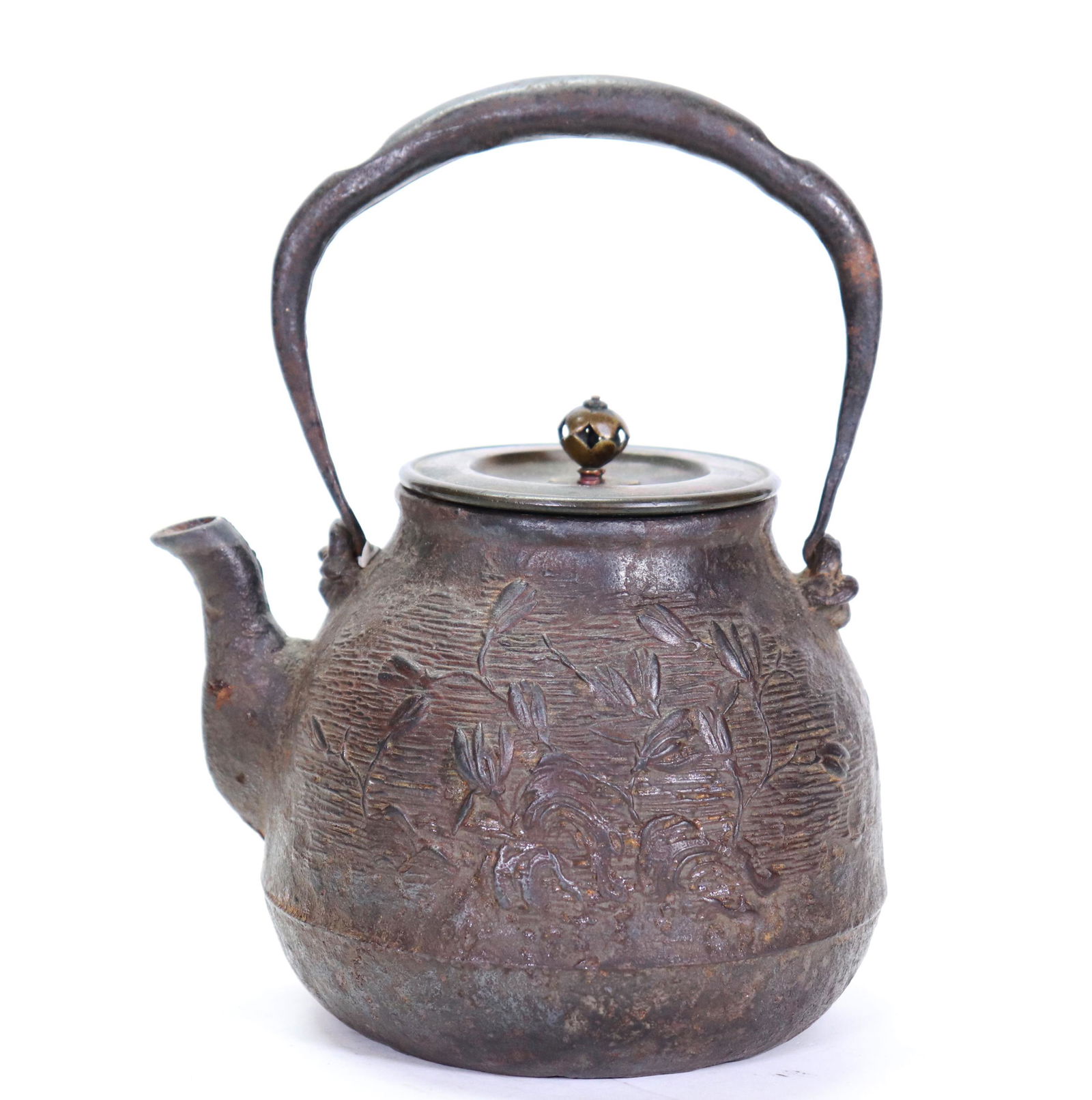 Japanese Cast Iron Tetsubin Teapot Bronze Cover (1 of 8)