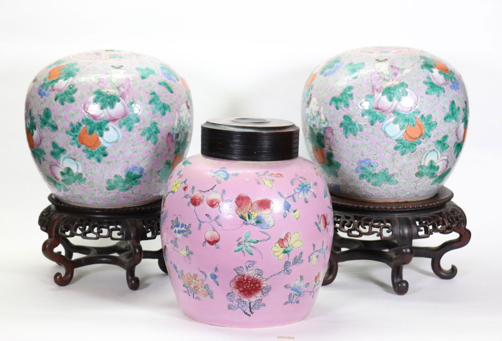 3 Chinese Porcelain Lavender Ground Jars, 2 Stands (1 of 10)