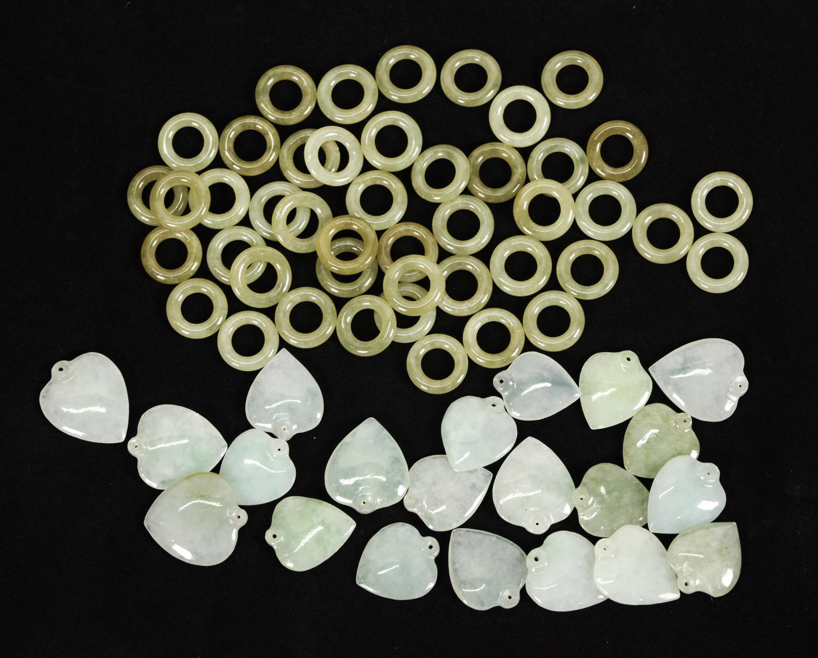 Chinese Celadon Jade Rings Jadeite Heart Pendants (1 of 3)