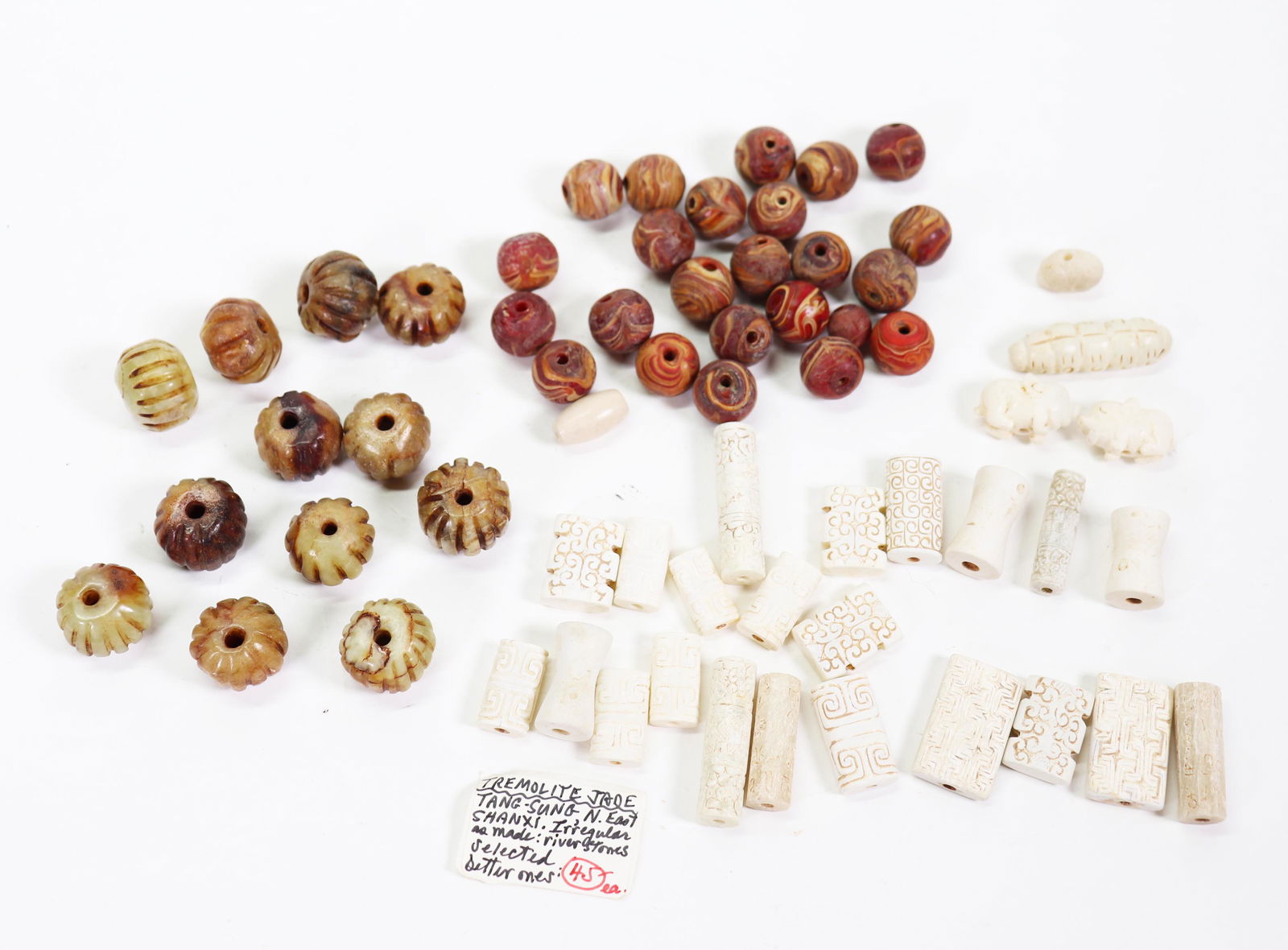 3 Groups Chinese Beads; White, Celadon, Glass (1 of 6)