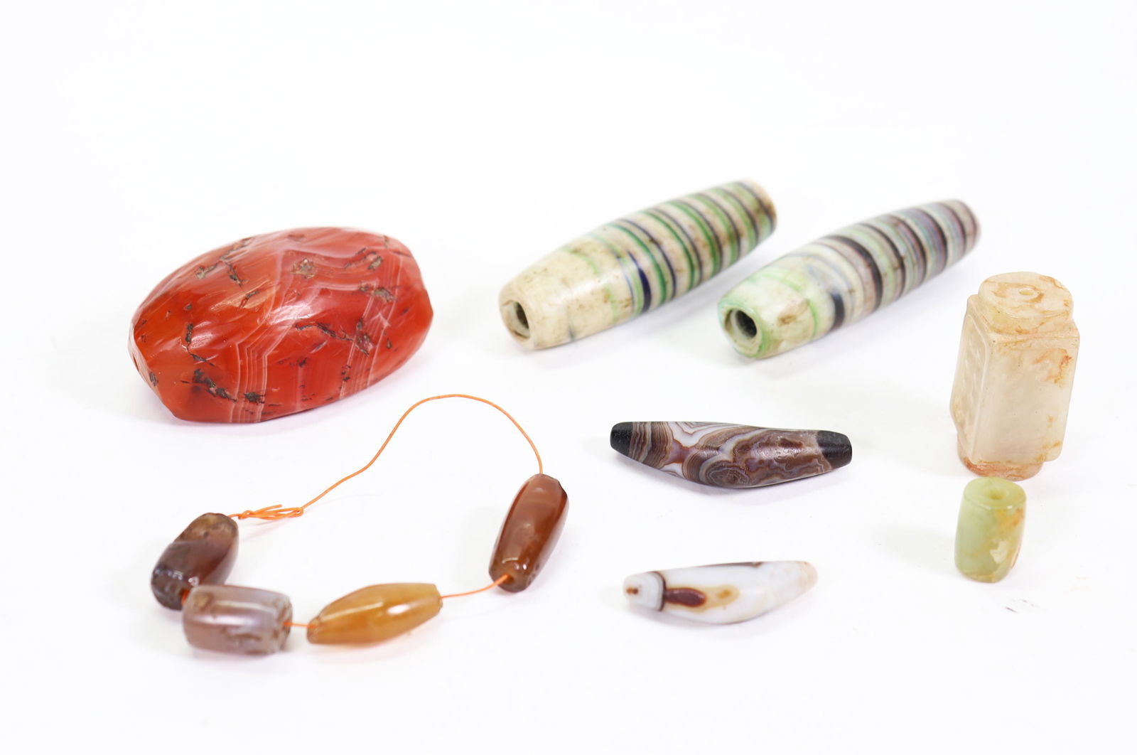 Large Carnelian, 2 Lg Glass, 6 Agate, Cong Beads (1 of 10)
