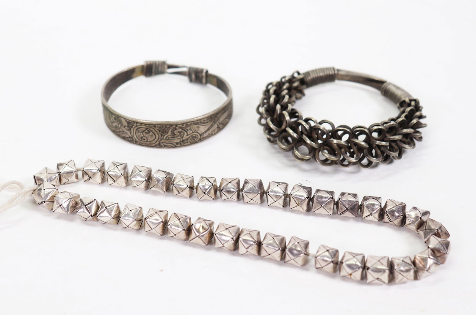 African Silver; 2 Bracelets, 1 Bead Necklace (1 of 7)