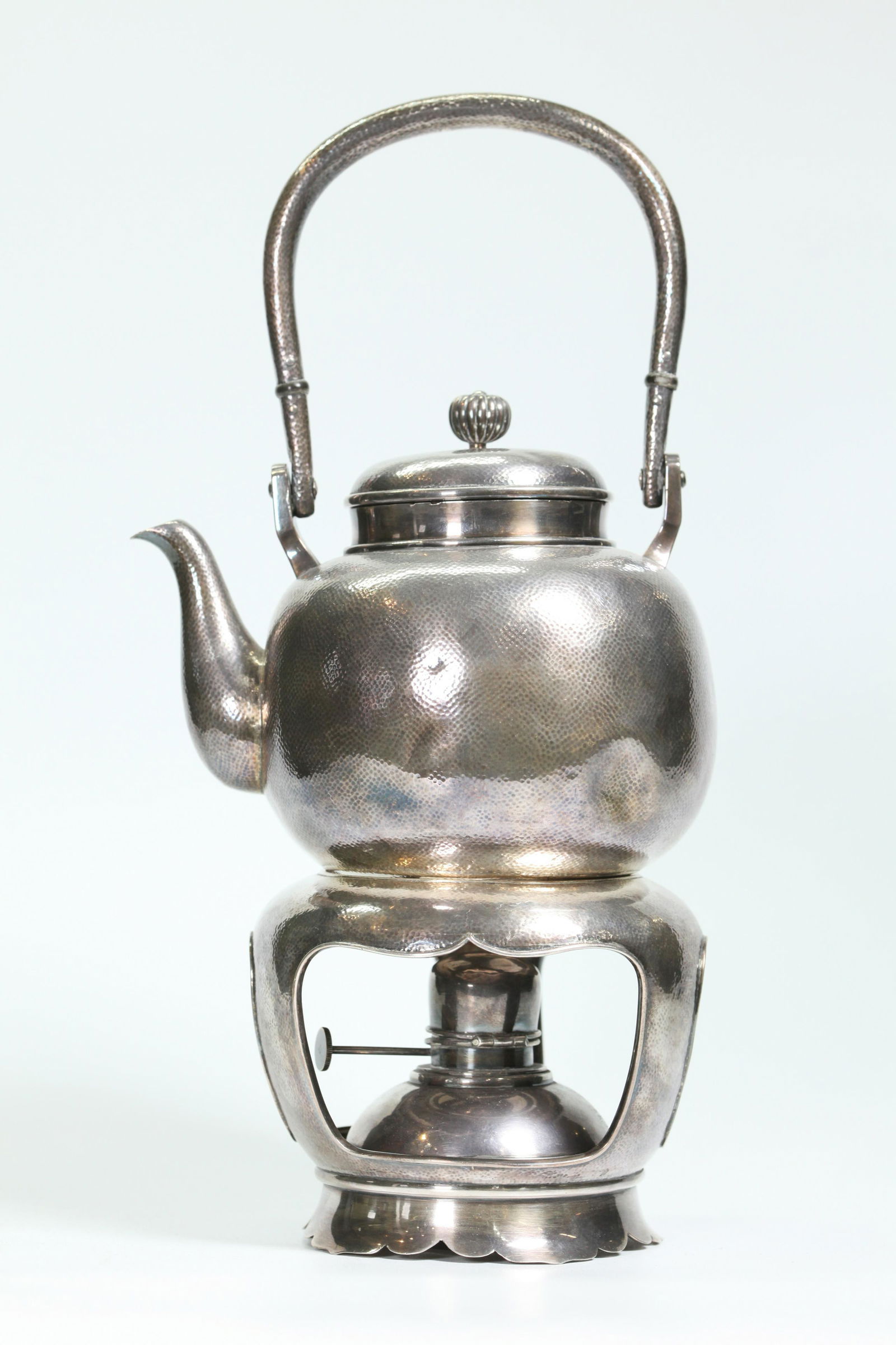Japanese Hammered Silver Teapot & Lamp Stand; 980G (1 of 6)