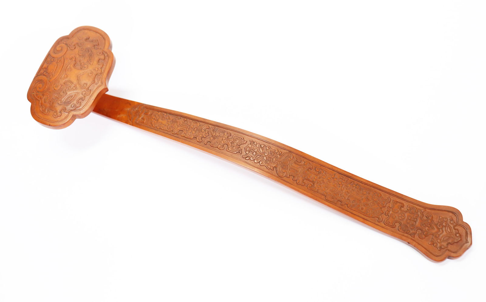 Chinese 18/19 C Bamboo Veneer Taotie Ruyi Scepter (1 of 7)