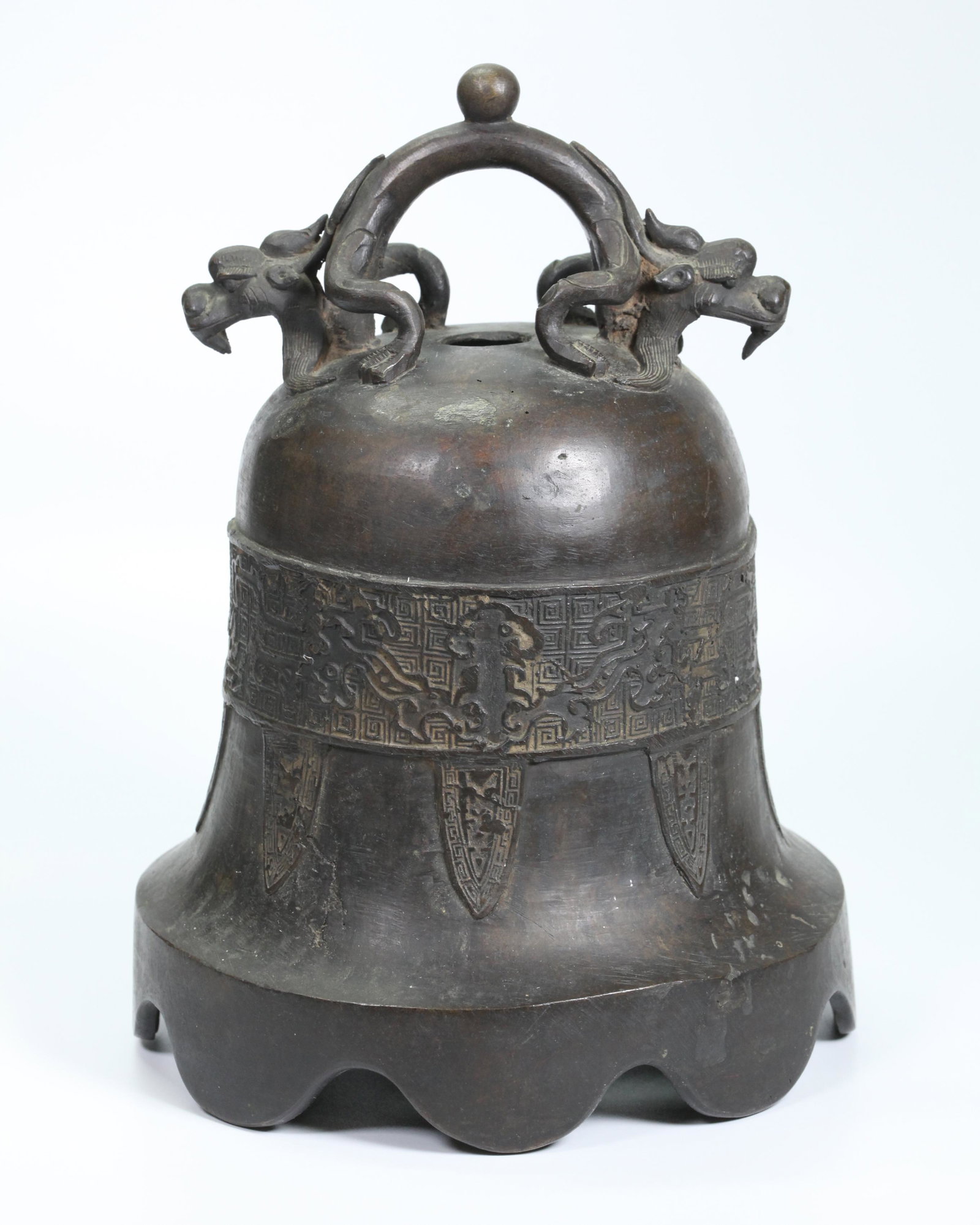 Chinese Archaistic Bronze Dragon Bell; 12 1/4 in H (1 of 5)