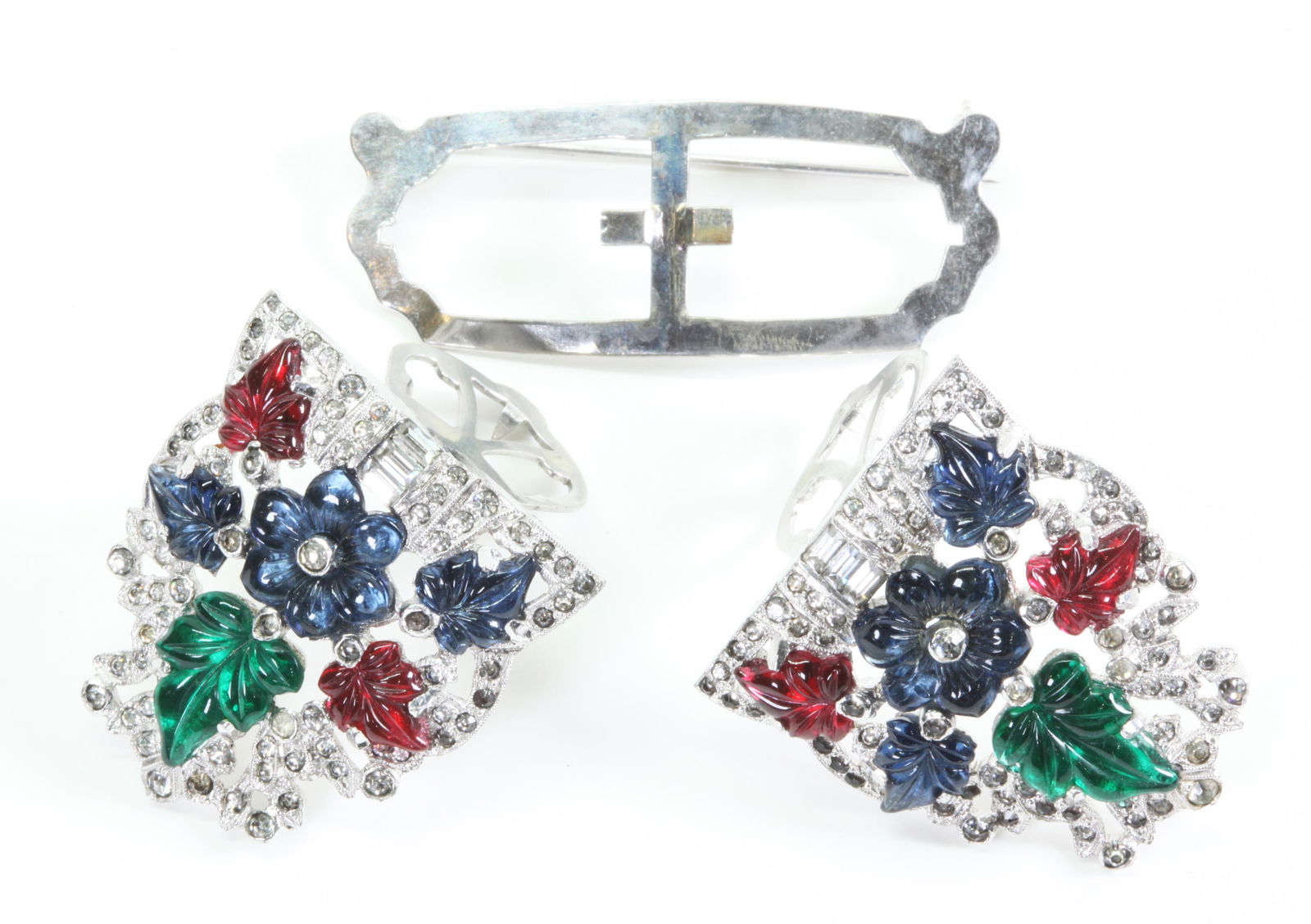 Vintage 1936 Tutti-Frutti Rhinestone Clips Brooch (1 of 6)