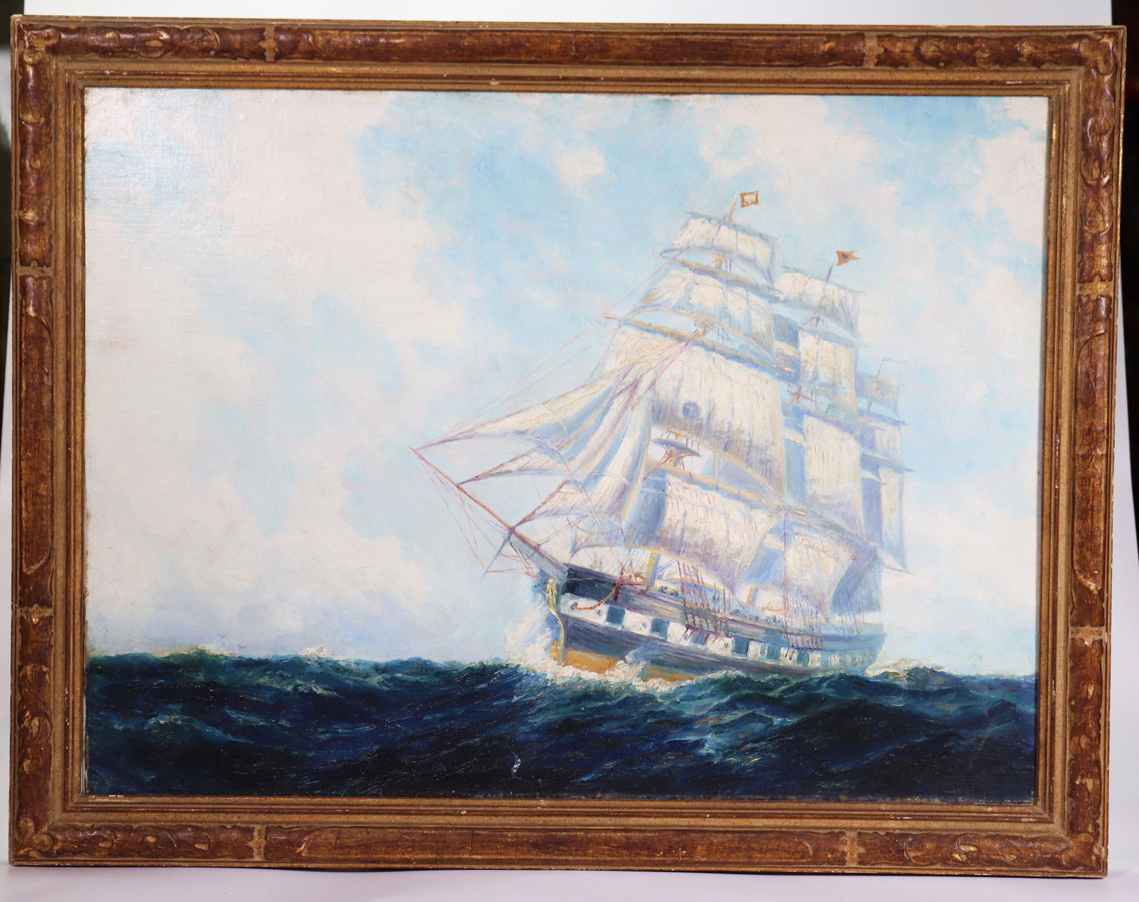 Frederic Leo Hunter '38 Oil; 3 Mast Frigate at Sea (1 of 5)