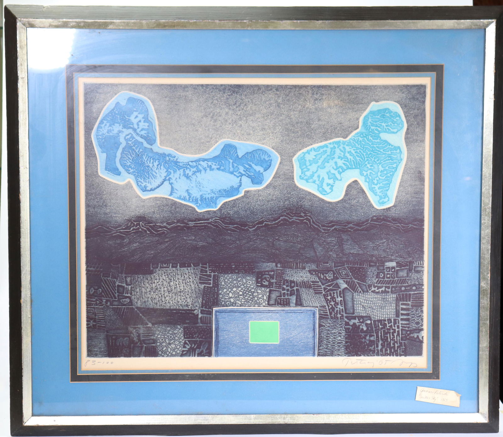 Gabor Peterdi; Mixed Media Print "Earth & Sky" '65: Gabor F. Peterdi (Hungarian - American, 1915–2001); Mixed Media Print "Earth & Sky" 1965, signed and numbered "83 - 100" in pencil to bottom margin; matted and framed. Height of art 19 inches (48.3