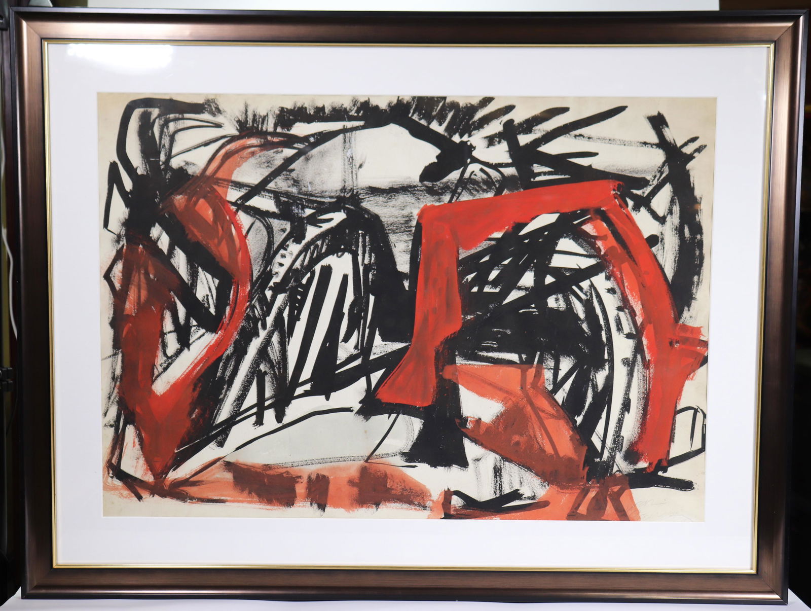 Byron Browne; Abstract Composition, Watercolor: Byron Browne (American, 1907–1961); "Abstract Composition" Watercolor on Board signed in pencil lower right corner recto; matted and framed. Approximate height of art 21 inches (53 cm.) X width of a