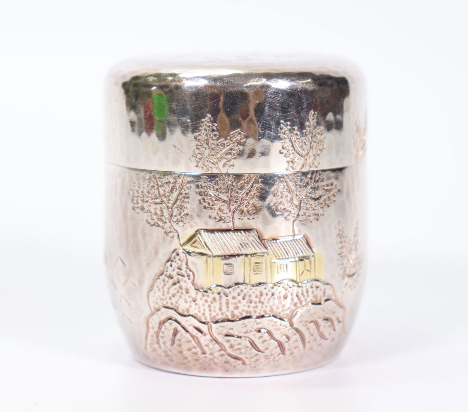 Japanese Silver Tea Caddy (Chaire) with Gold Inlay (1 of 5)