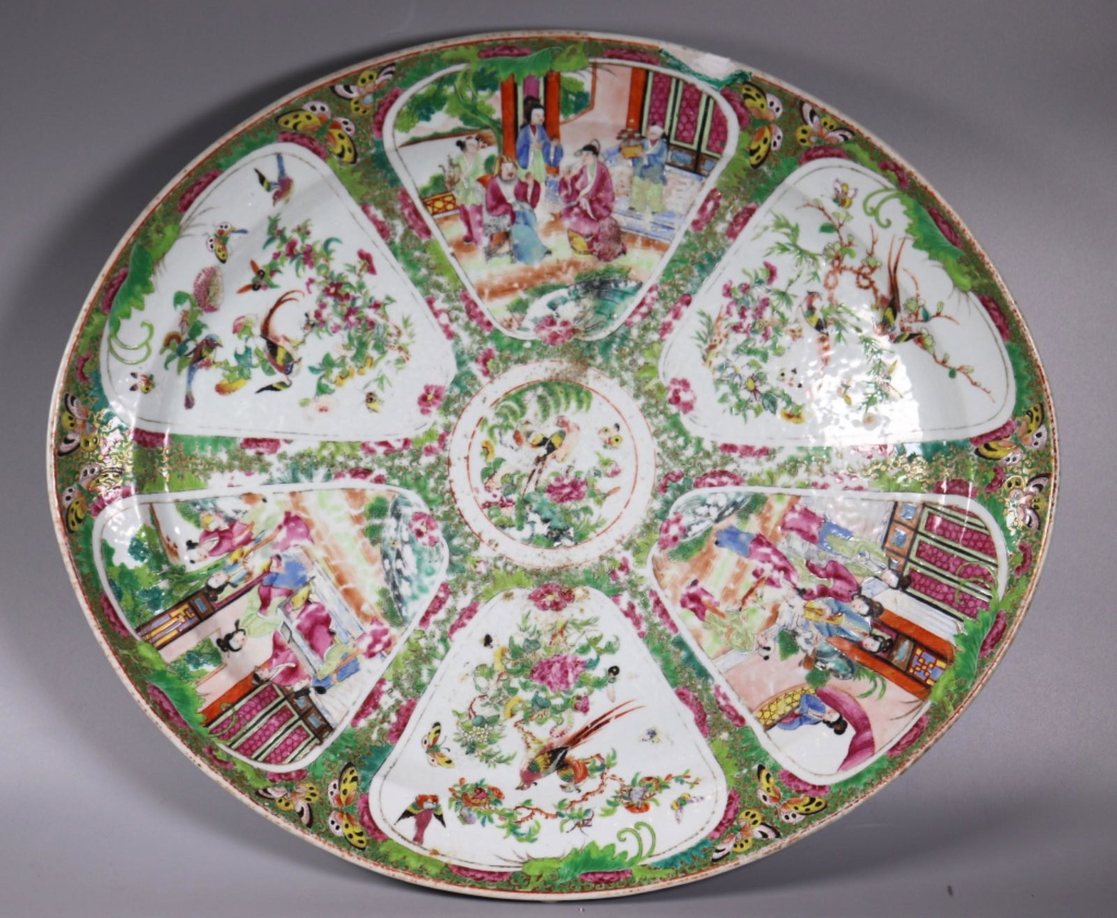 Lg Chinese 19 C Rose Mandarin Porcelain Oval Tray (1 of 8)