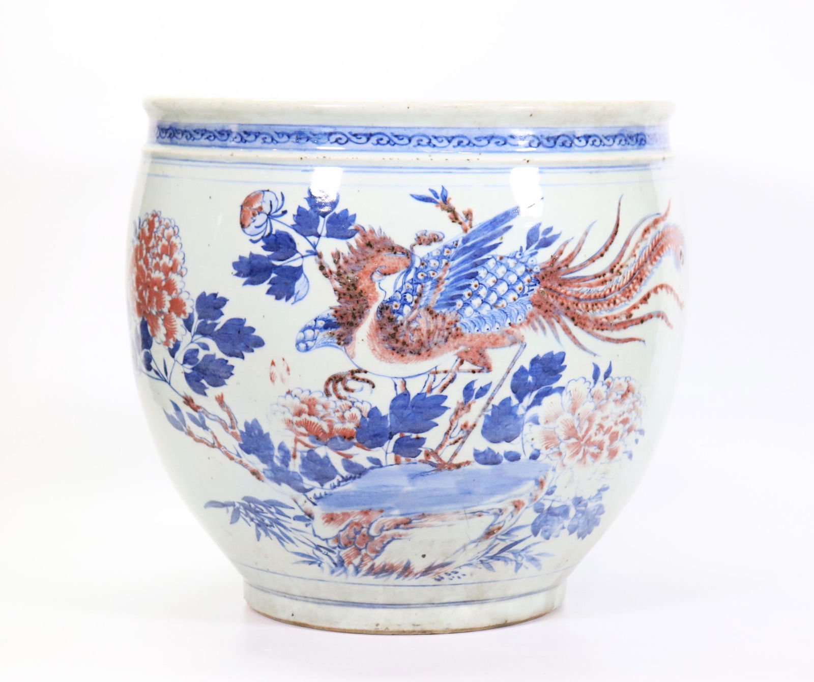 Rare Chinese 18 C Underglaze Blue & Red Fish Bowl (1 of 6)