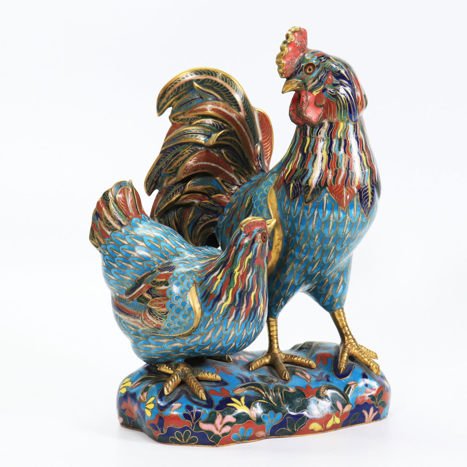 Chinese Gilt Bronze & Cloisonne Rooster & Chicken (1 of 5)