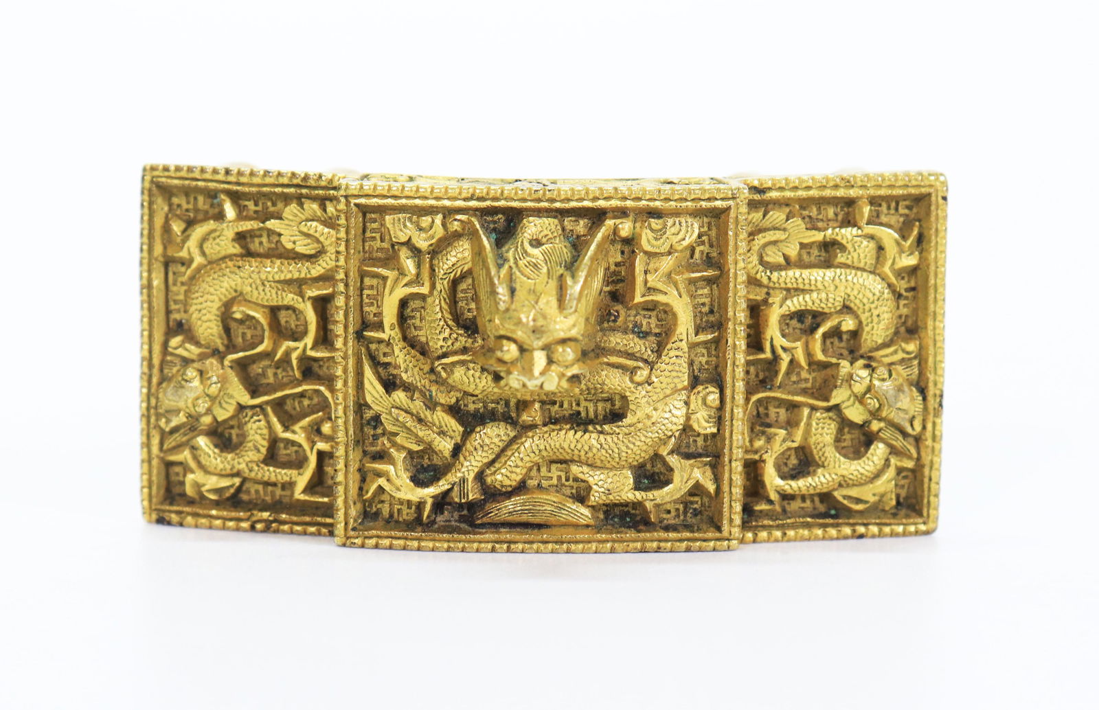 Chinese 18/19 Century Gilt Bronze 3 Dragon Buckle (1 of 8)