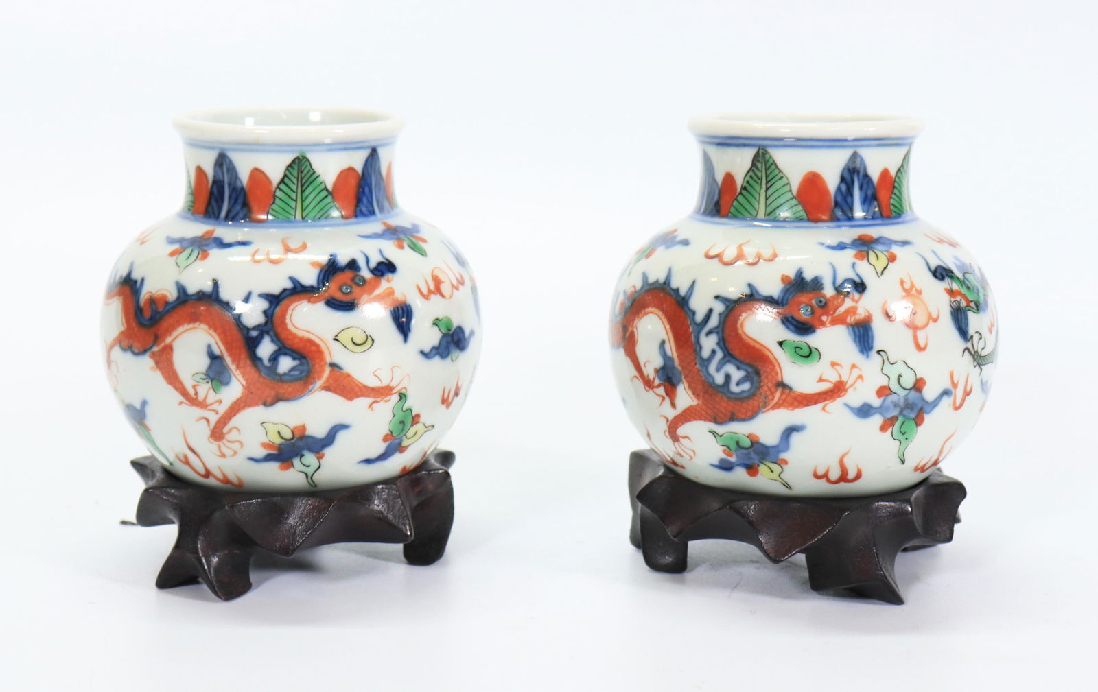 Pair Chinese Wucai Porcelain Dragon Vases (1 of 6)