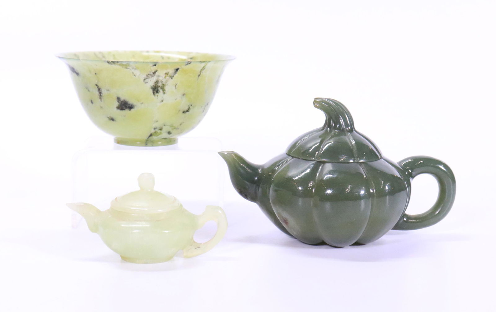 3 Chinese Hardstone Carvings; Teapot Winepot Bowl (1 of 4)