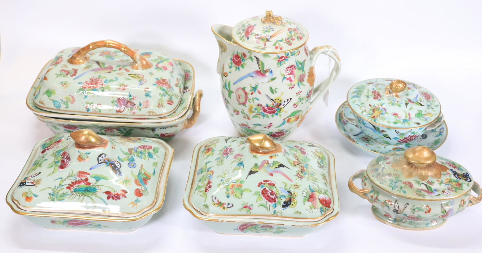 6 Chinese 19 C Enamel on Celadon Porcelain Servers (1 of 10)