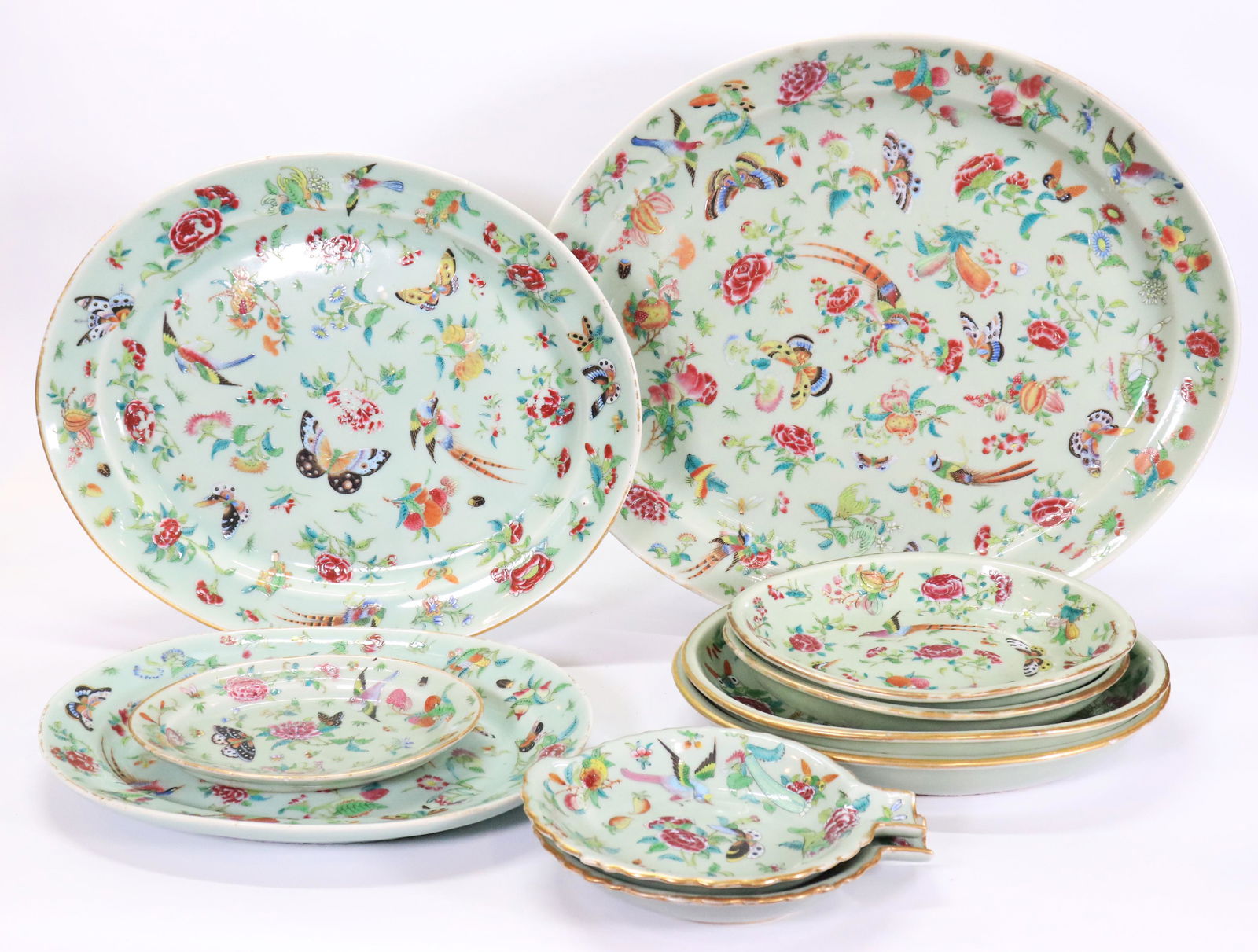 10 Chinese 19 C Enamel Celadon Porcelain Platters (1 of 8)