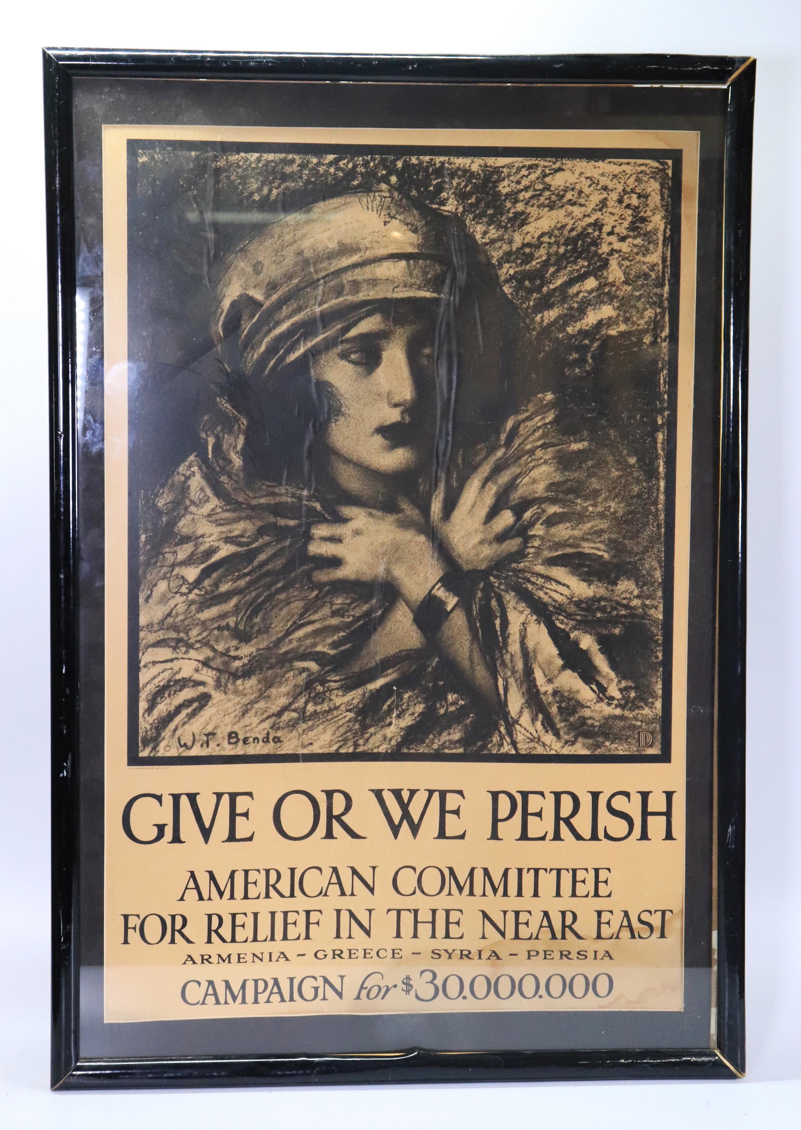 Benda: 1917 WW1 Armenian Relief Propaganda Poster: Wladyslaw Theodore Benda (Poland 1873-New York 1948): WWI, lithograph poster, Armenian Greece, Syria, Persia Relief, NER, The American Committee for Armenian and Syrian Relief, propaganda. Height of a