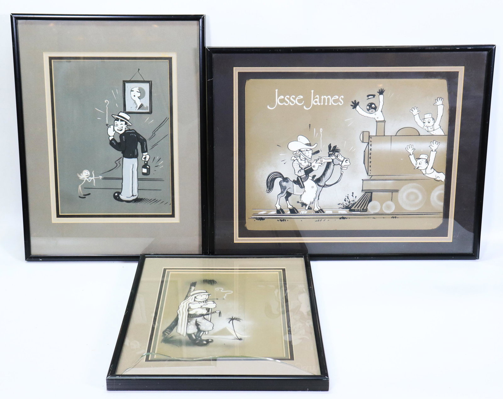 3 American 1920's Cartoons Ink & White Gouache (1 of 4)