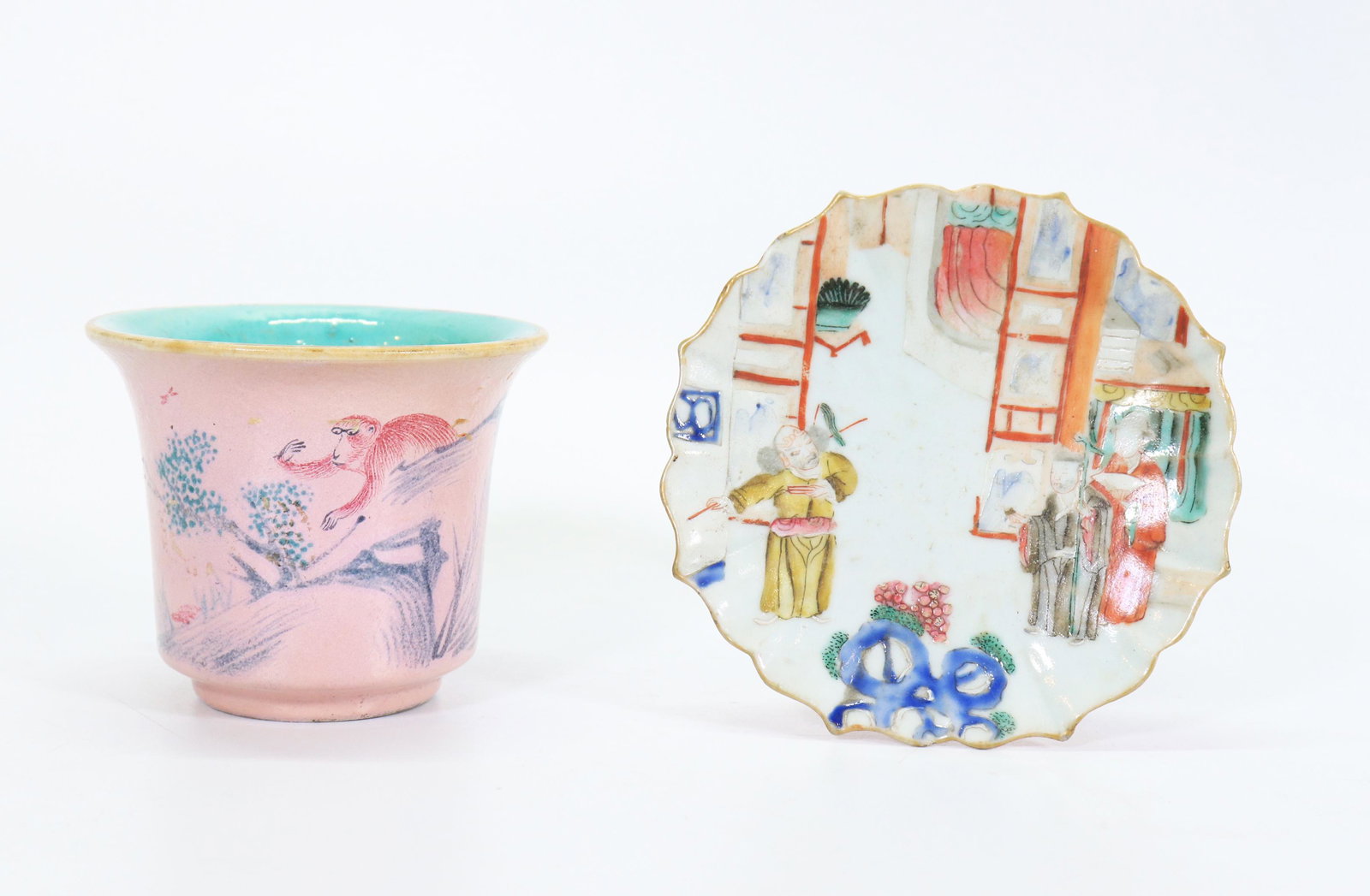 2 Chinese 19 C Famille Rose Porcelains, Plate Cup (1 of 7)