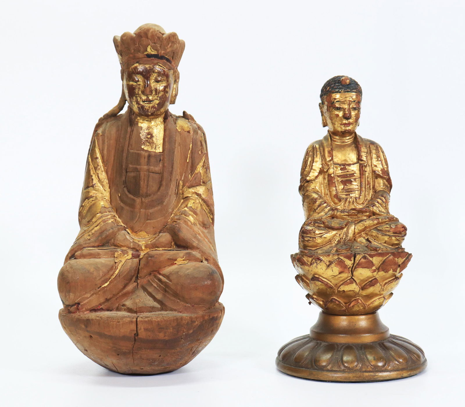 2 Chinese Antique Gilt Wood Seated Buddha Carvings (1 of 5)