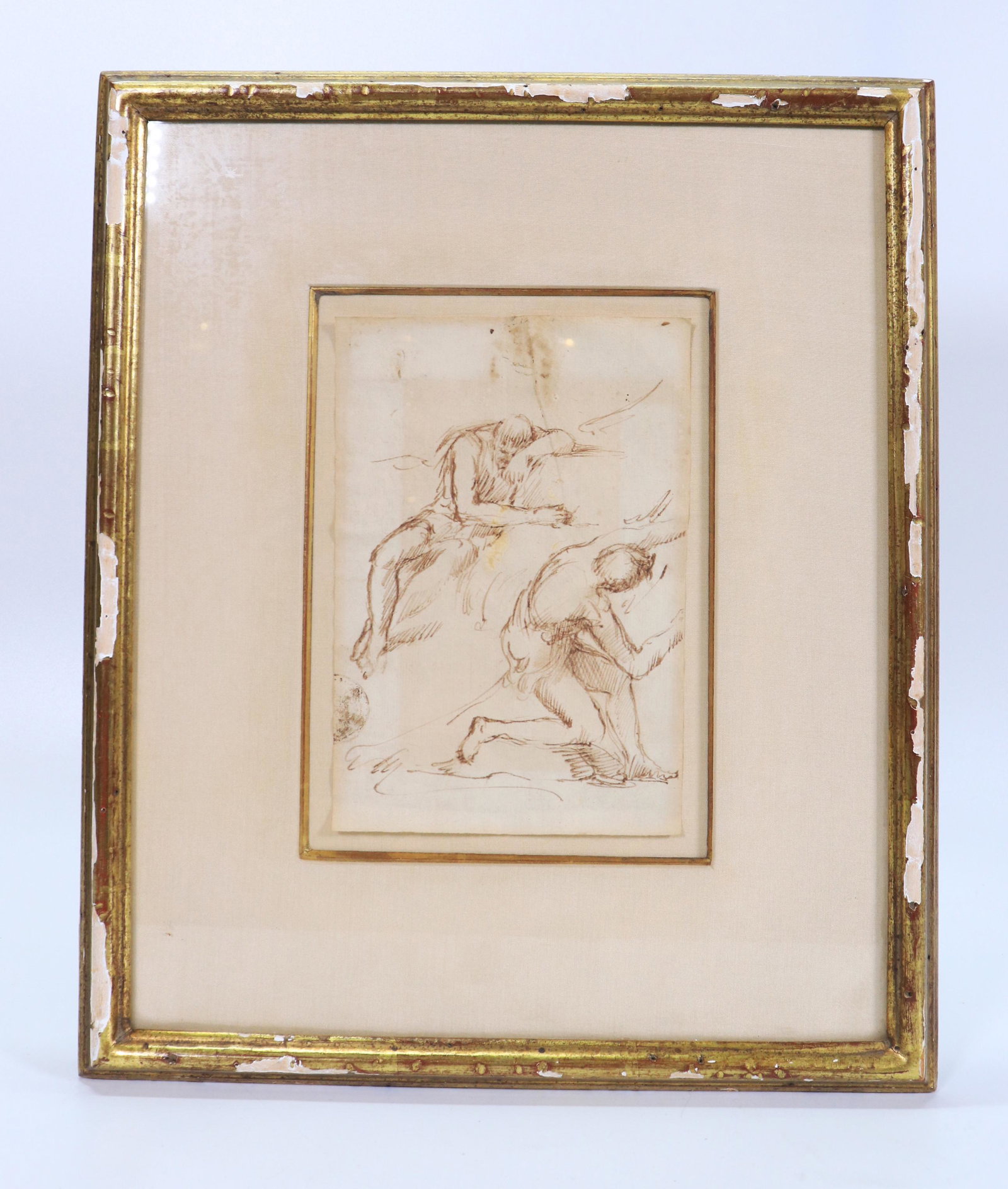 Old Master Italian Drawing 2 Males 18 C Brown Ink (1 of 3)