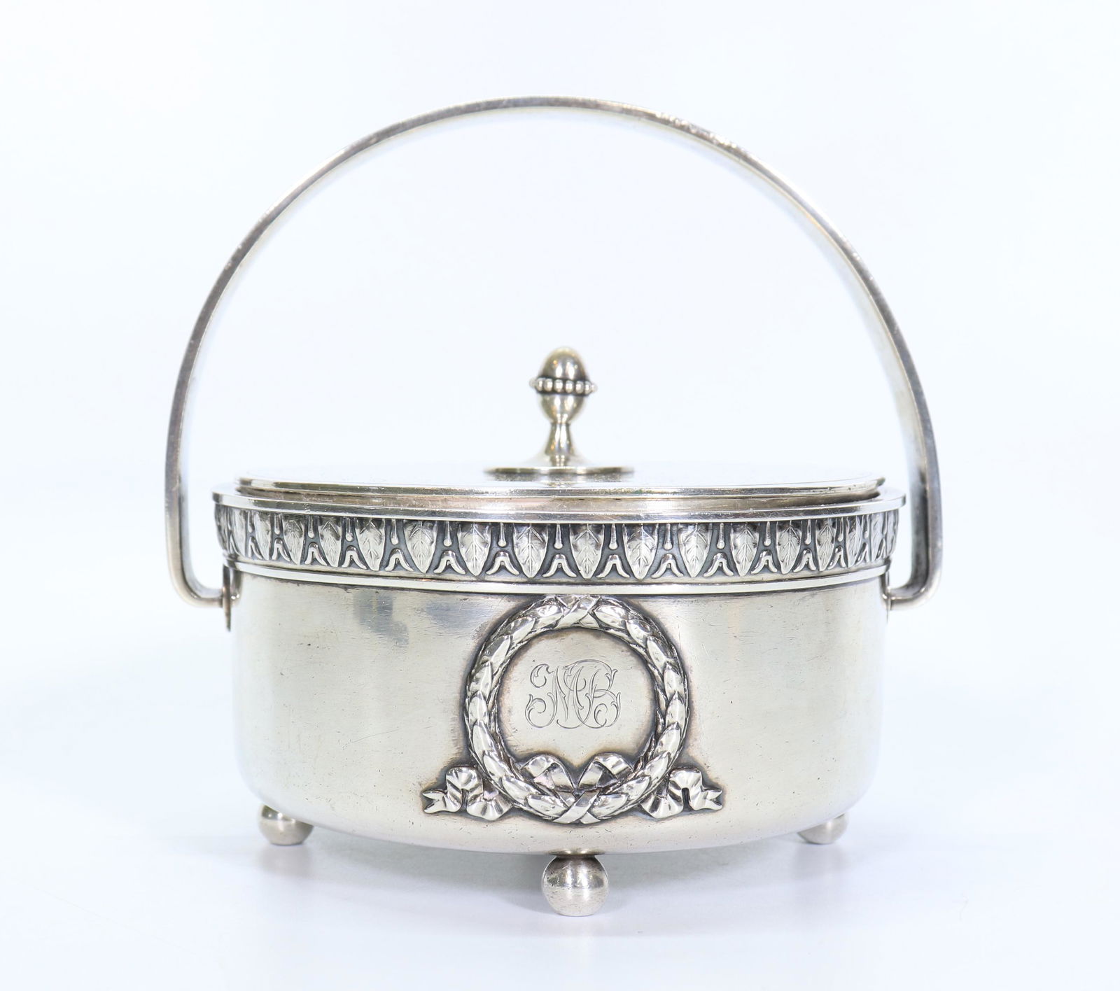 Russian Faberge Silver Container w Handle & Cover (1 of 6)