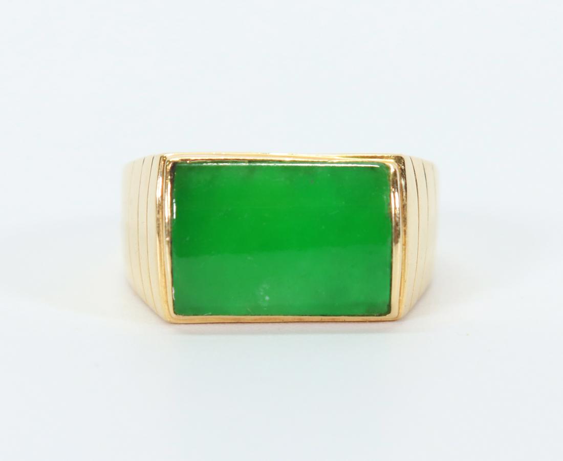 Chinese Natural Emerald Green Jadeite 14K Ring (1 of 4)