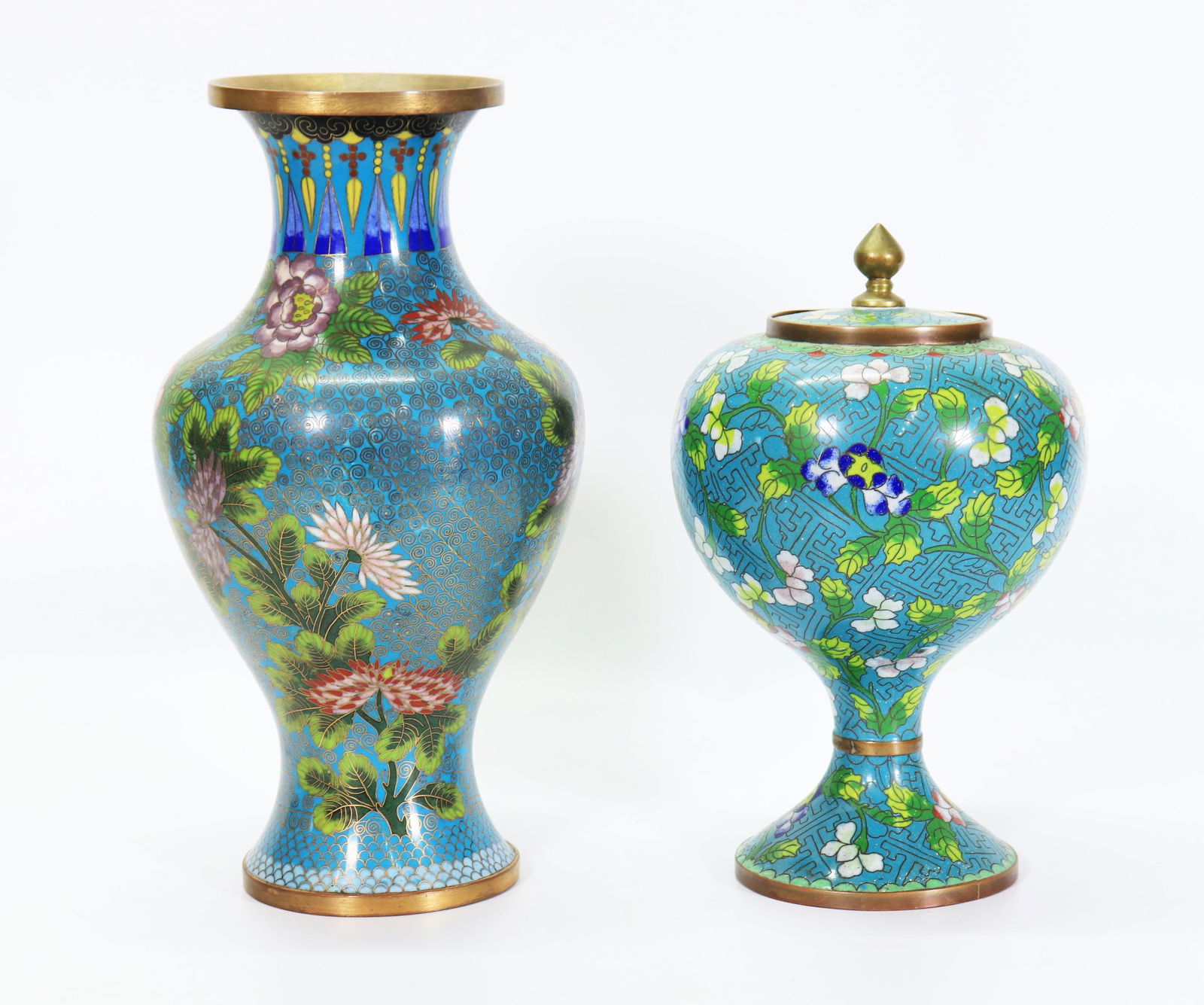 Chinese Cloisonne Covered Container and Vase (1 of 6)