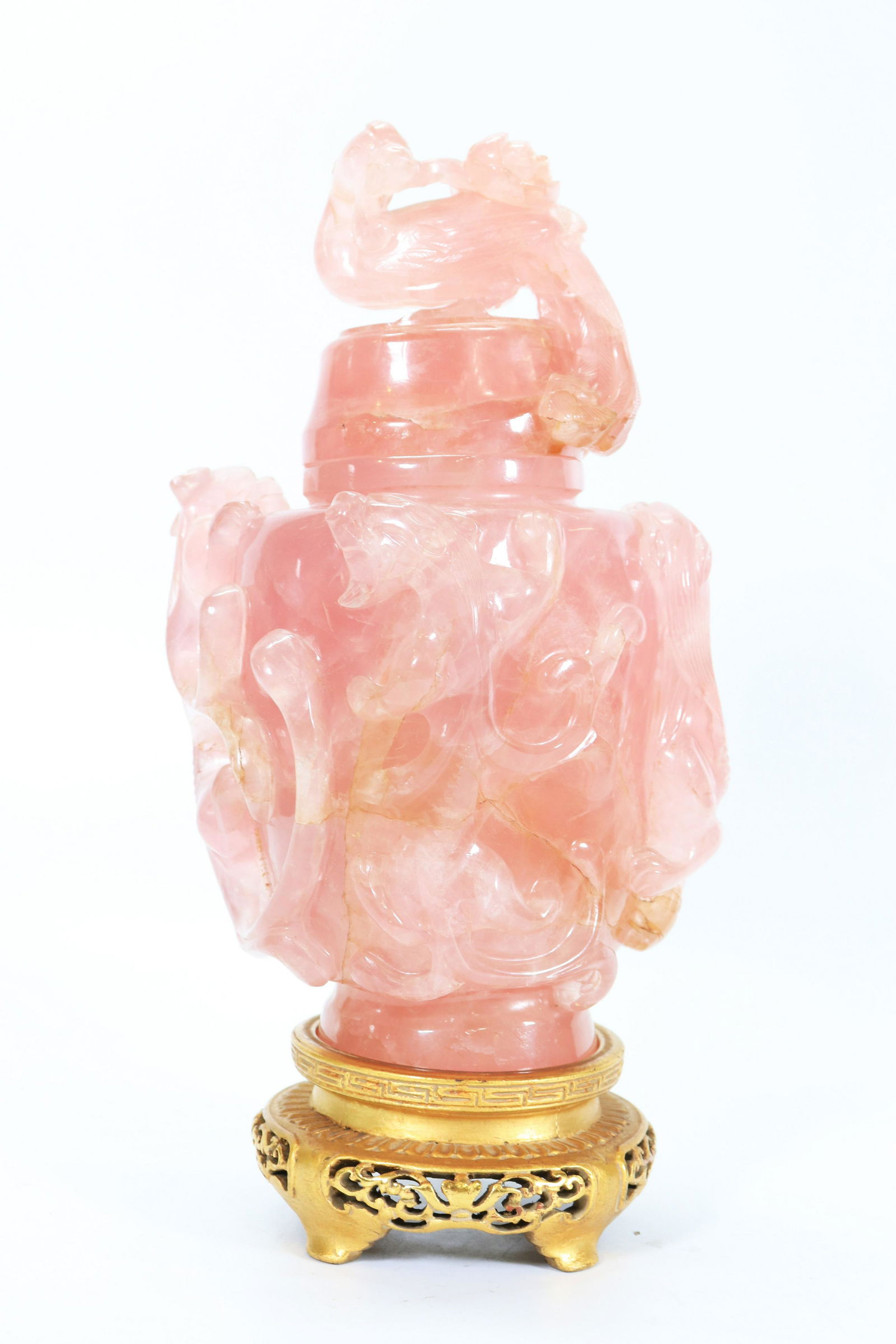 Chinese Carved Polished Rose Quartz Dragon Urn (1 of 6)