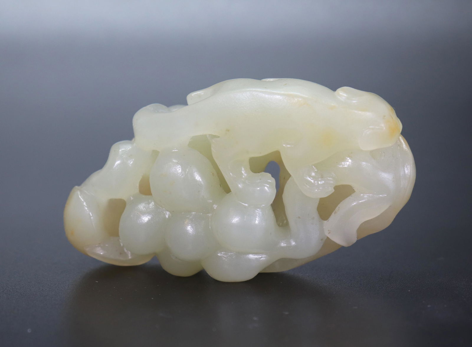 Chinese Pale Celadon Jade Squirrel & Grapes Toggle (1 of 5)