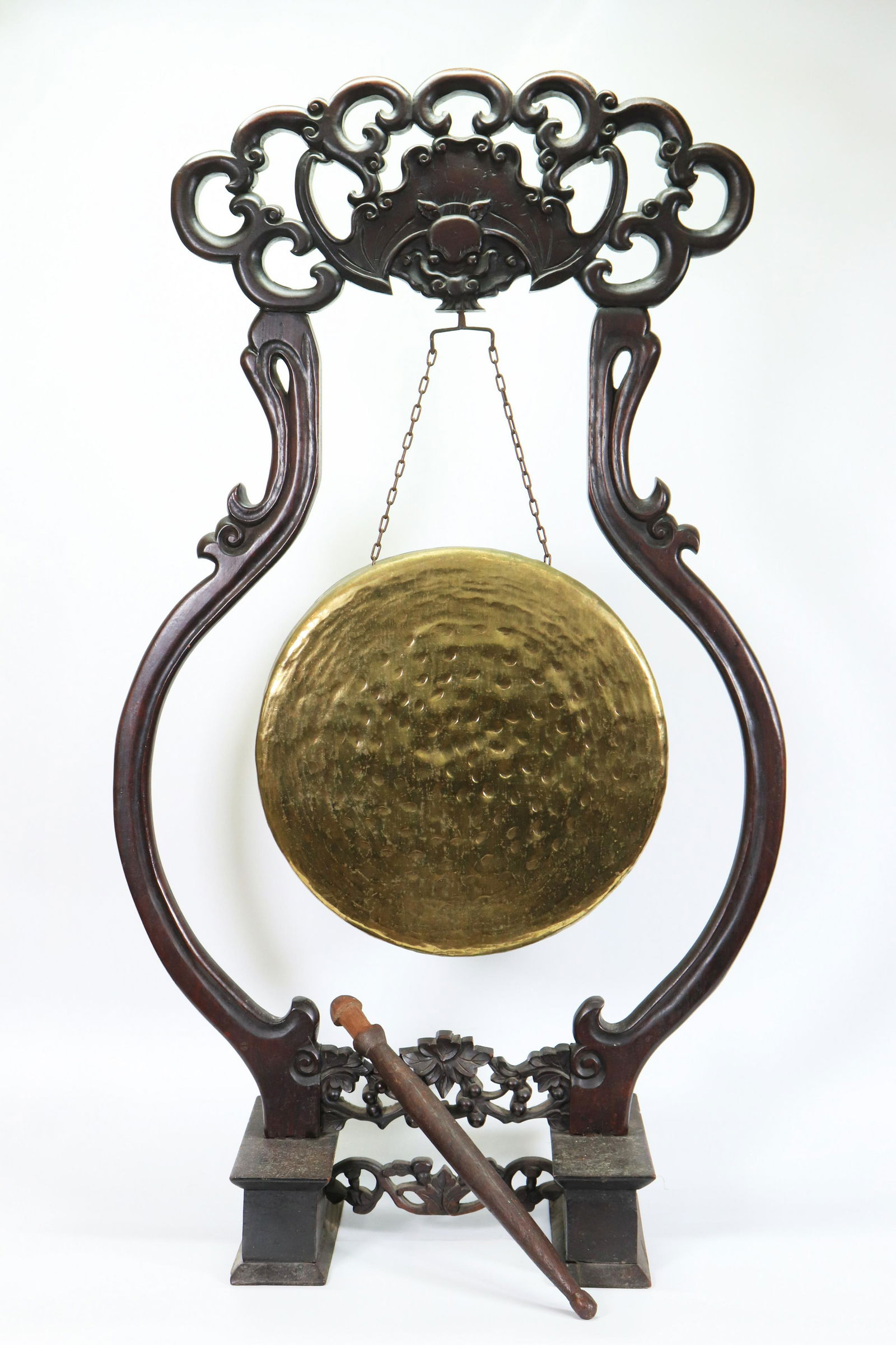 Large Chinese Bronze Gong Hard Wood Bat Stand (1 of 7)